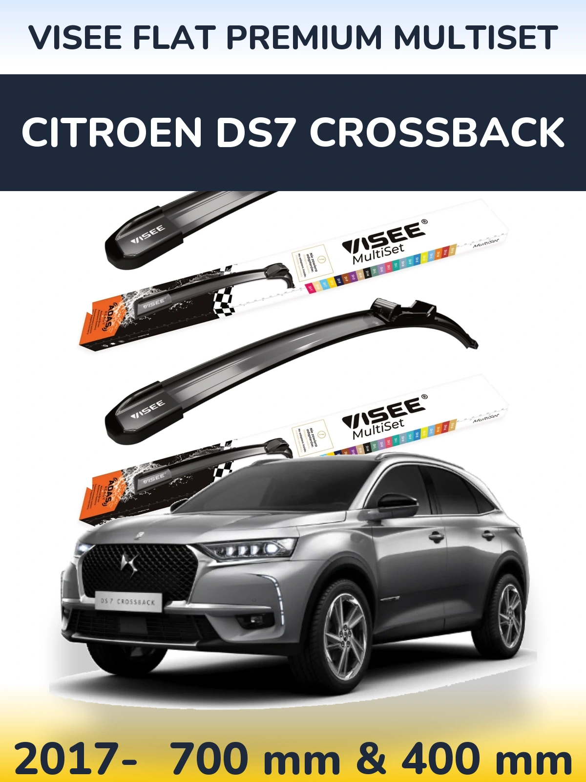 Sada předních stěračů VISEE FLAT PREMIUM MultiSet 700 a 400 mm pro Citroen DS7 Crossback 2017-2026