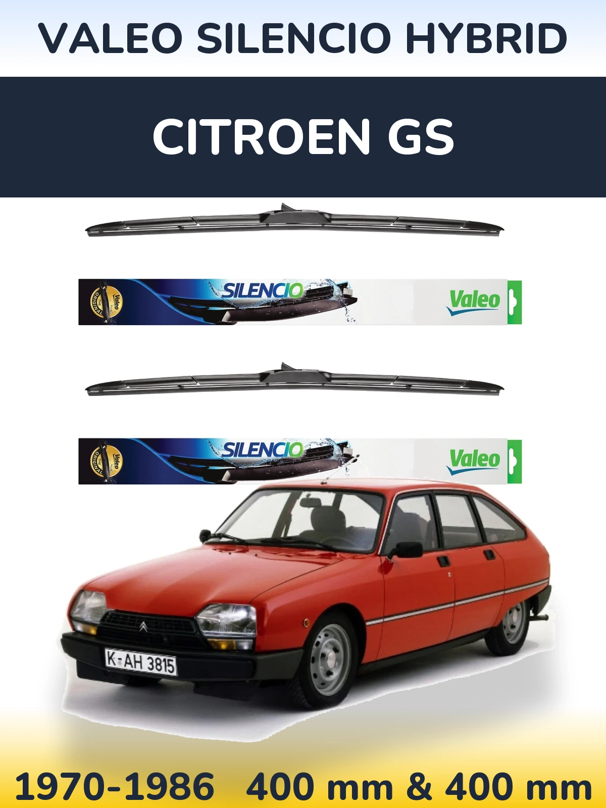Комплект передніх щіток Valeo Silencio Hybrid 400 & 400 мм для Citroen GS 1970-1986