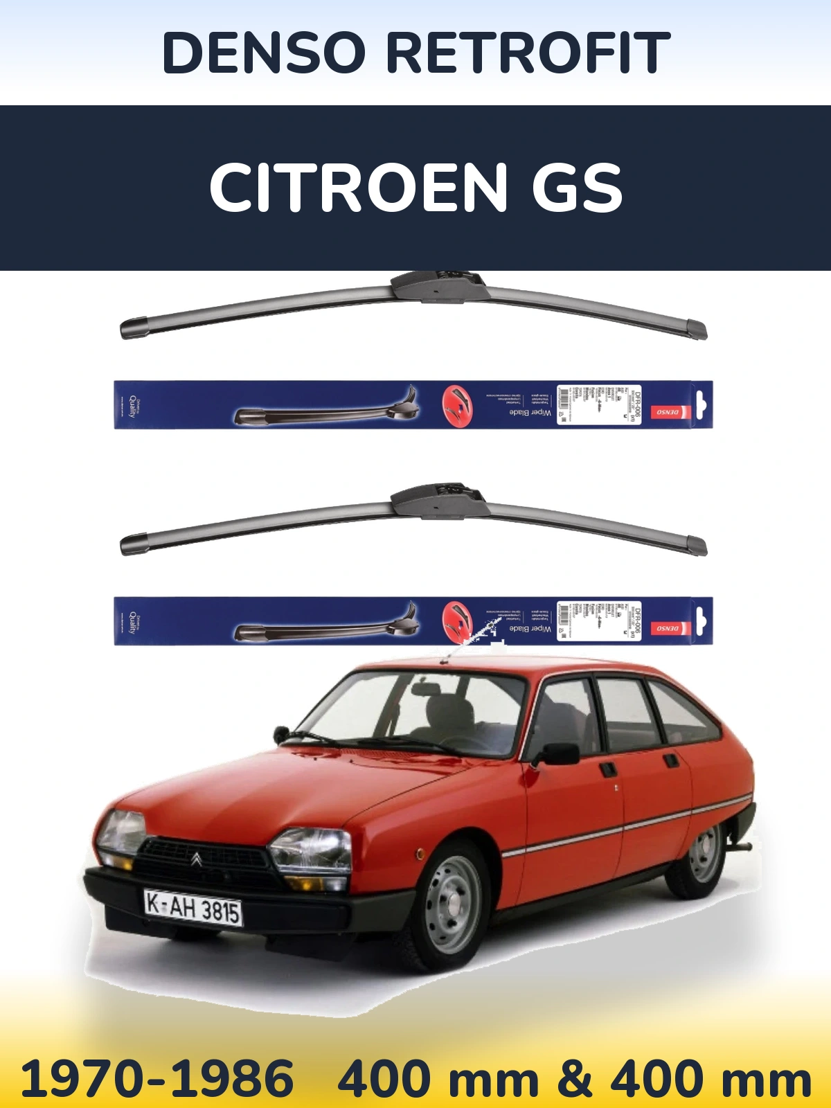 Sada předních stěračů Denso Retrofit 400 a 400 mm pro Citroen GS 1970-1986