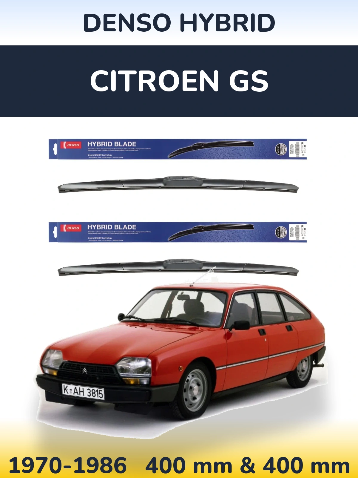 Sada předních stěračů Denso Hybrid 400 a 400 mm pro Citroen GS 1970-1986