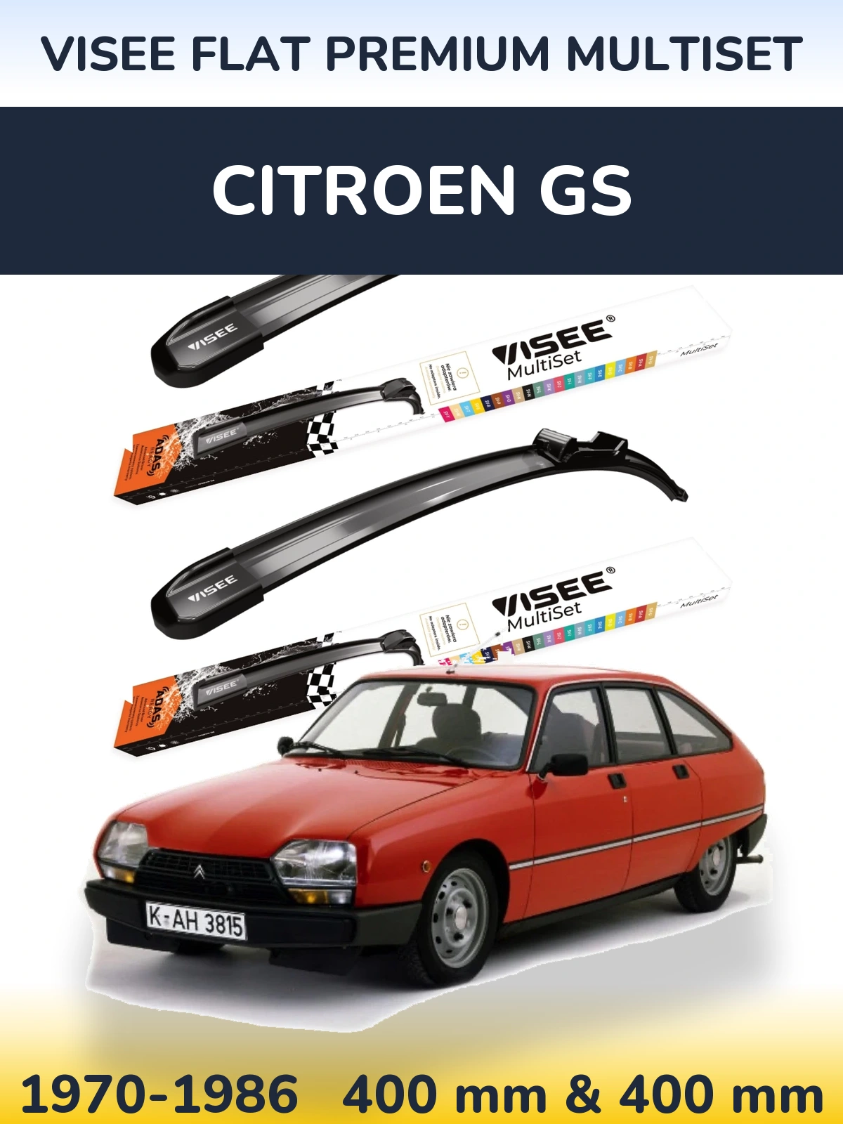 Sada předních stěračů VISEE FLAT PREMIUM MultiSet 400 a 400 mm pro Citroen GS 1970-1986