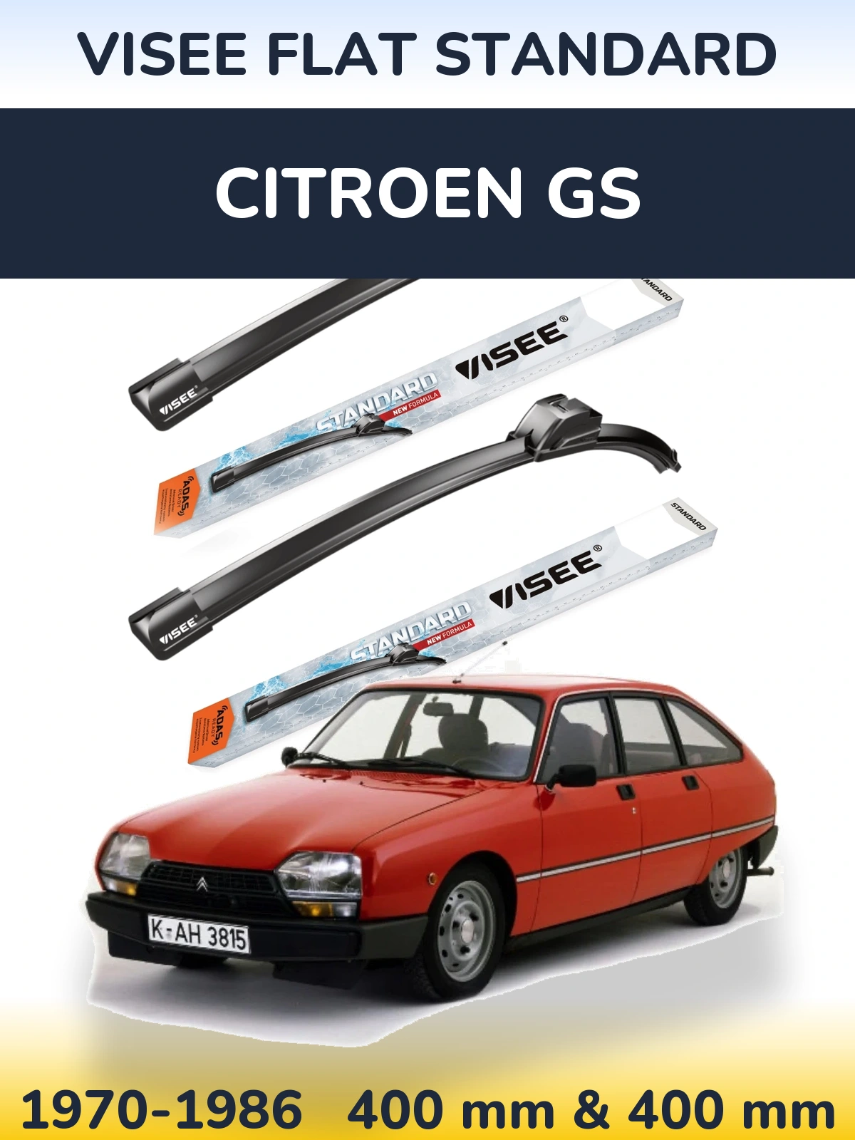 Sada předních stěračů VISEE FLAT STANDARD 400 a 400 mm pro Citroen GS 1970-1986