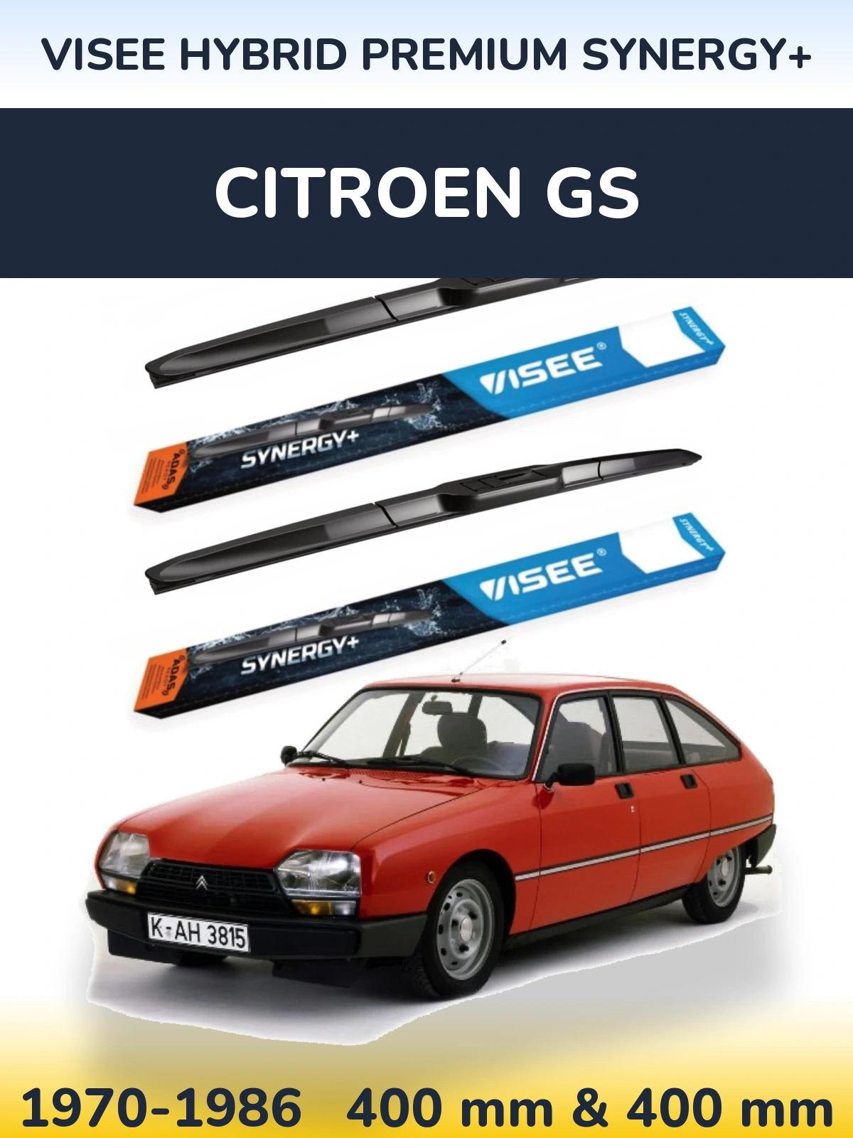 Sada předních stěračů VISEE HYBRID PREMIUM SYNERGY+ 400 a 400 mm pro Citroen GS 1970-1986