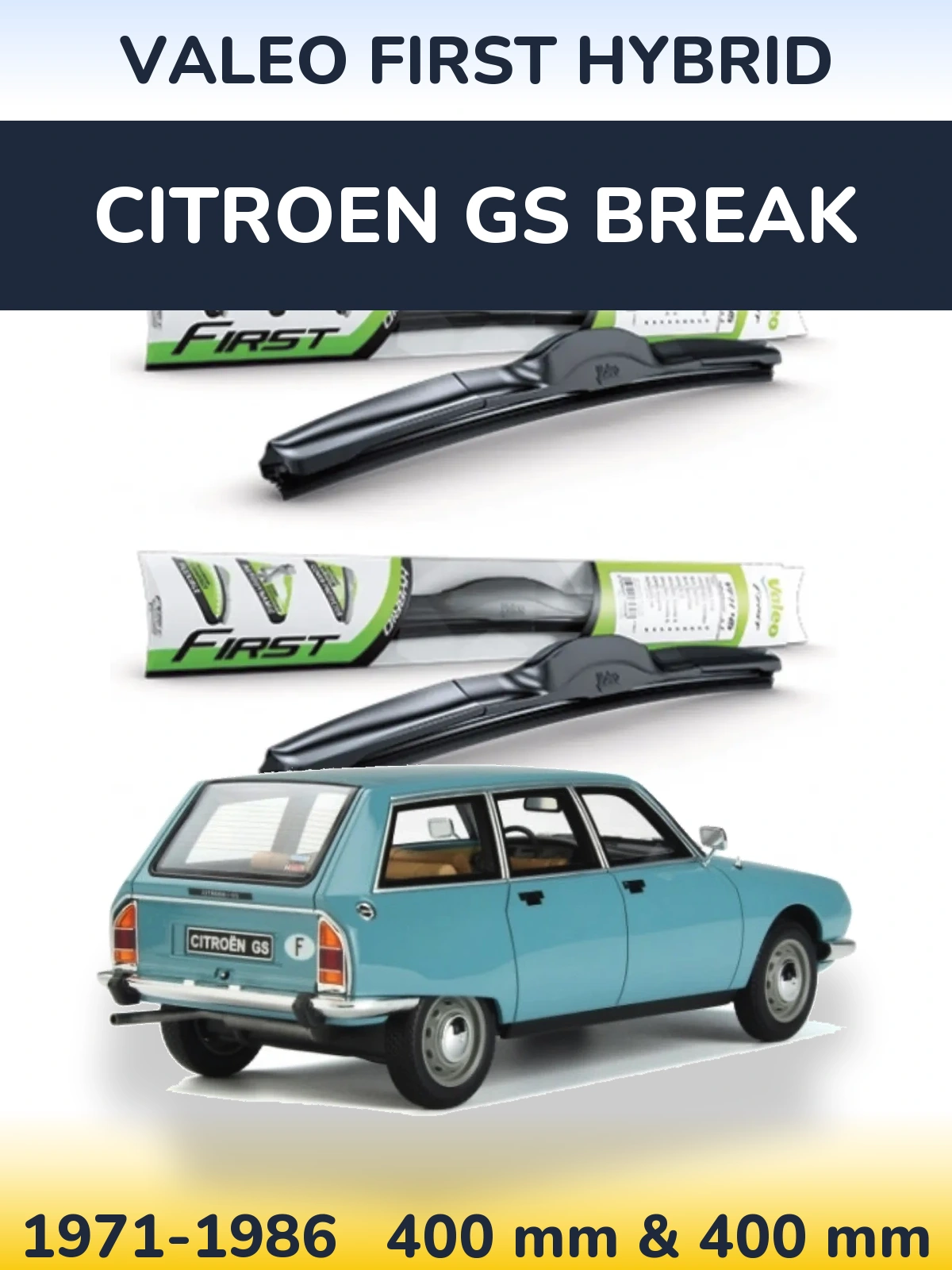 Sada předních stěračů Valeo First Hybrid 400 a 400 mm pro Citroen GS Break 1971-1986