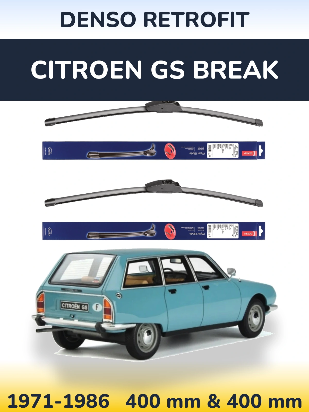 Sada předních stěračů Denso Retrofit 400 a 400 mm pro Citroen GS Break 1971-1986