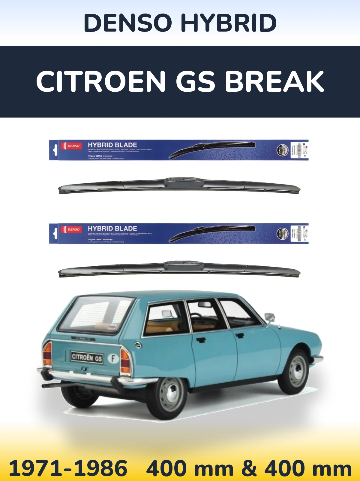 Sada předních stěračů Denso Hybrid 400 a 400 mm pro Citroen GS Break 1971-1986