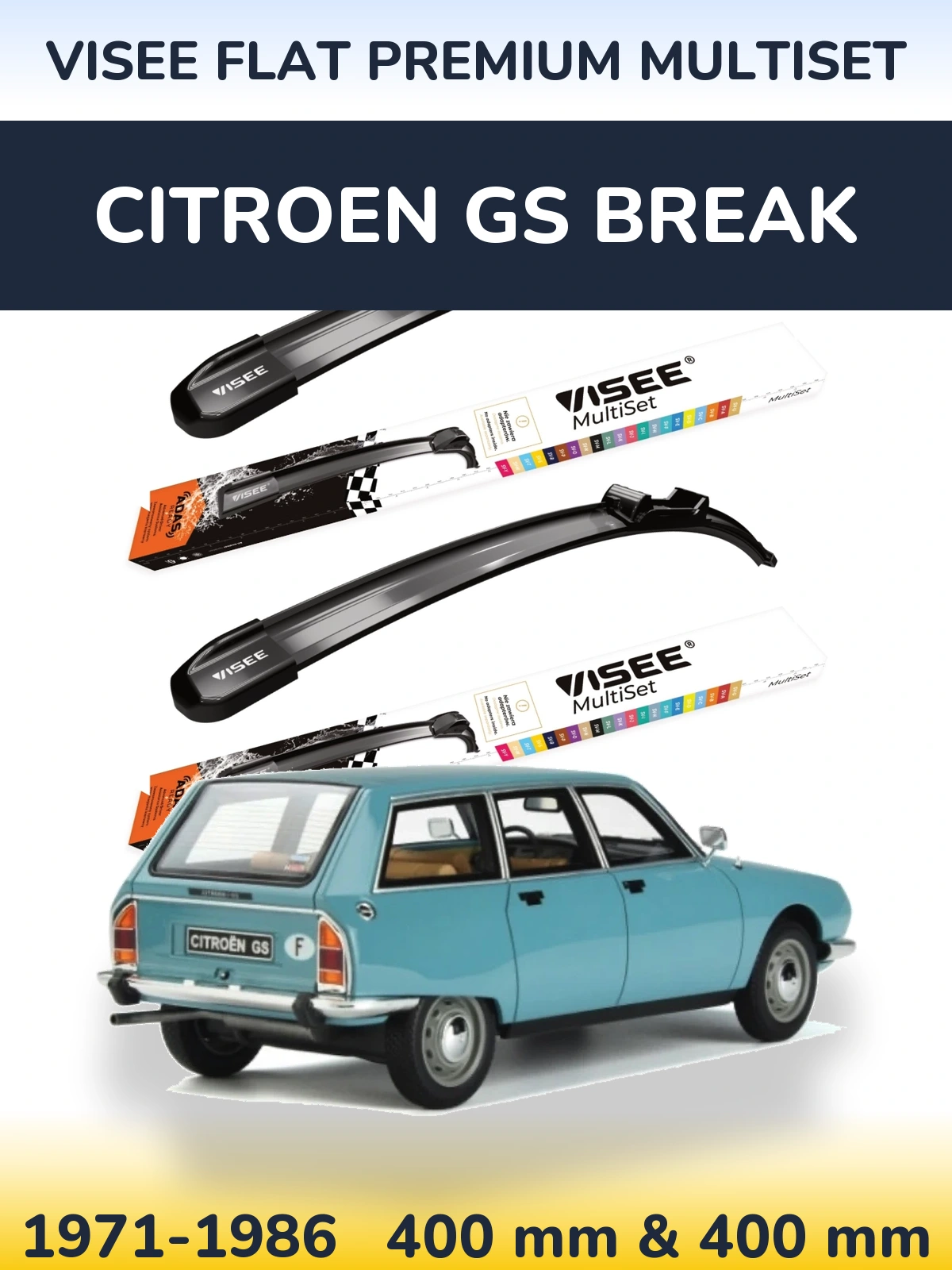 Sada předních stěračů VISEE FLAT PREMIUM MultiSet 400 a 400 mm pro Citroen GS Break 1971-1986