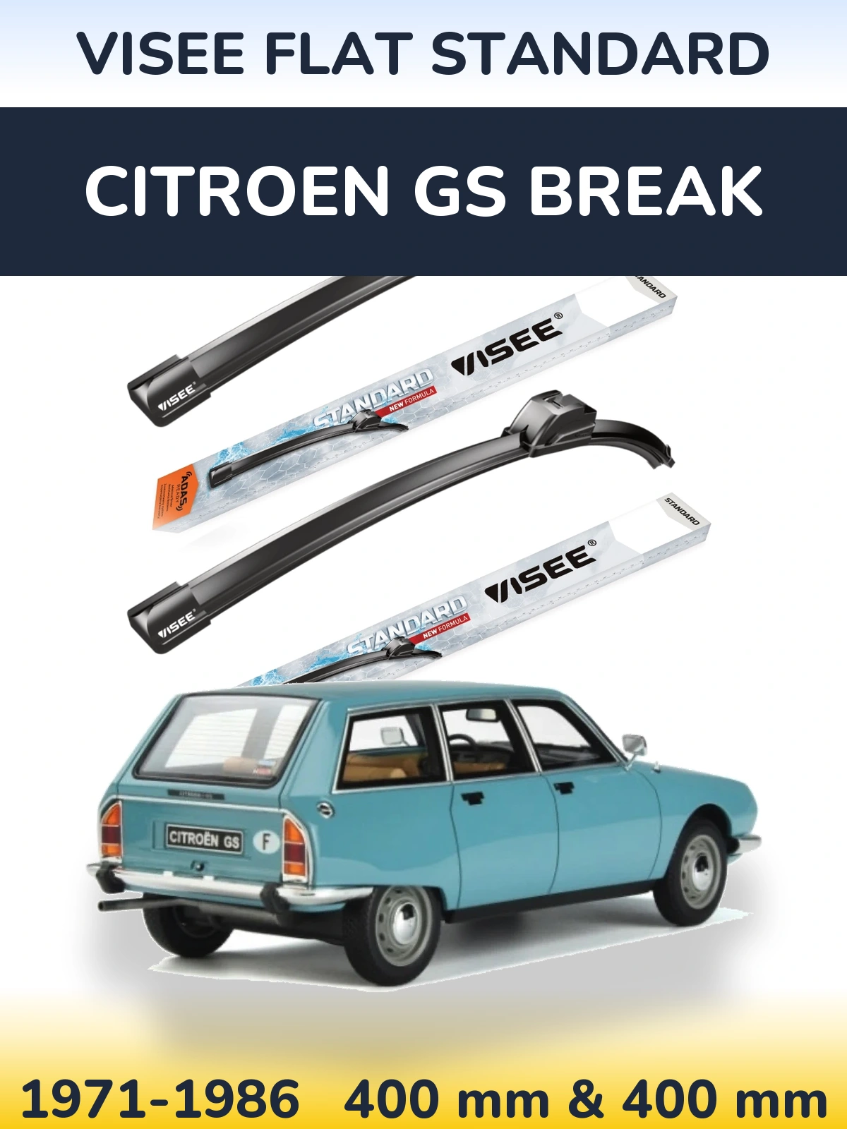 Sada předních stěračů VISEE FLAT STANDARD 400 a 400 mm pro Citroen GS Break 1971-1986