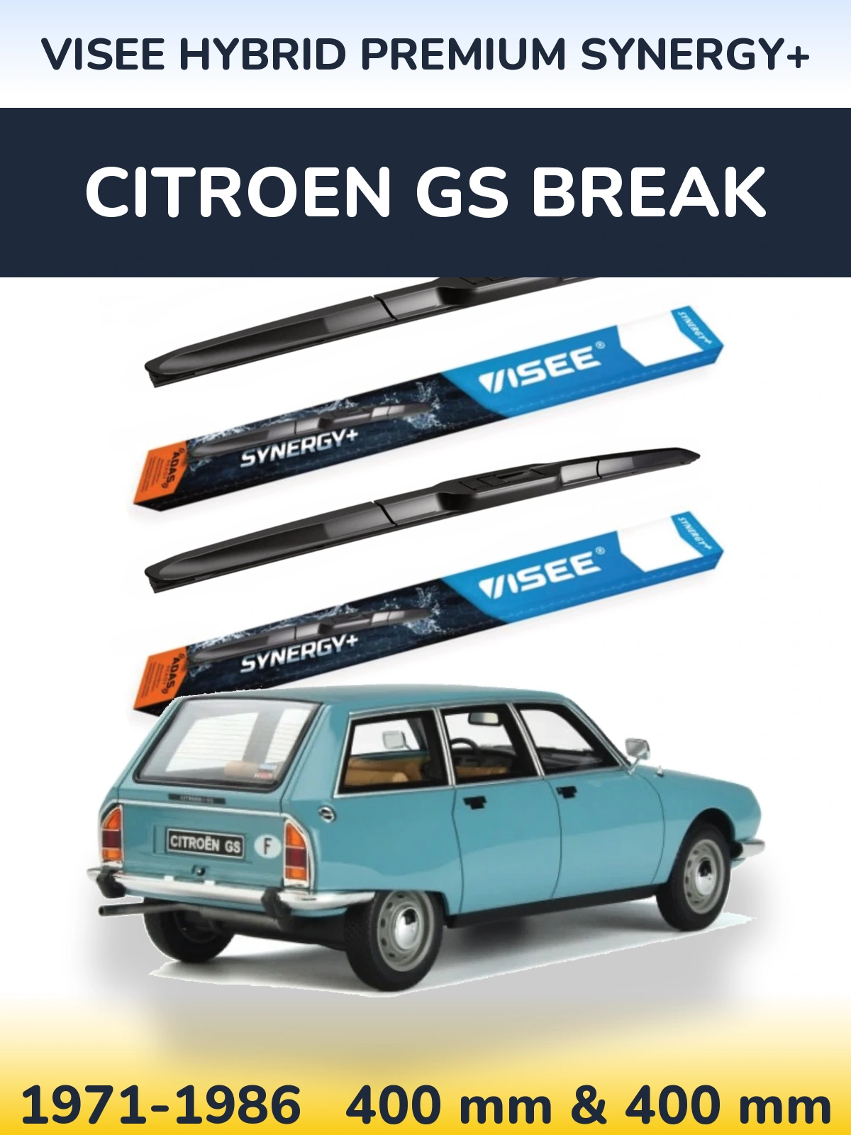 Sada předních stěračů VISEE HYBRID PREMIUM SYNERGY+ 400 a 400 mm pro Citroen GS Break 1971-1986
