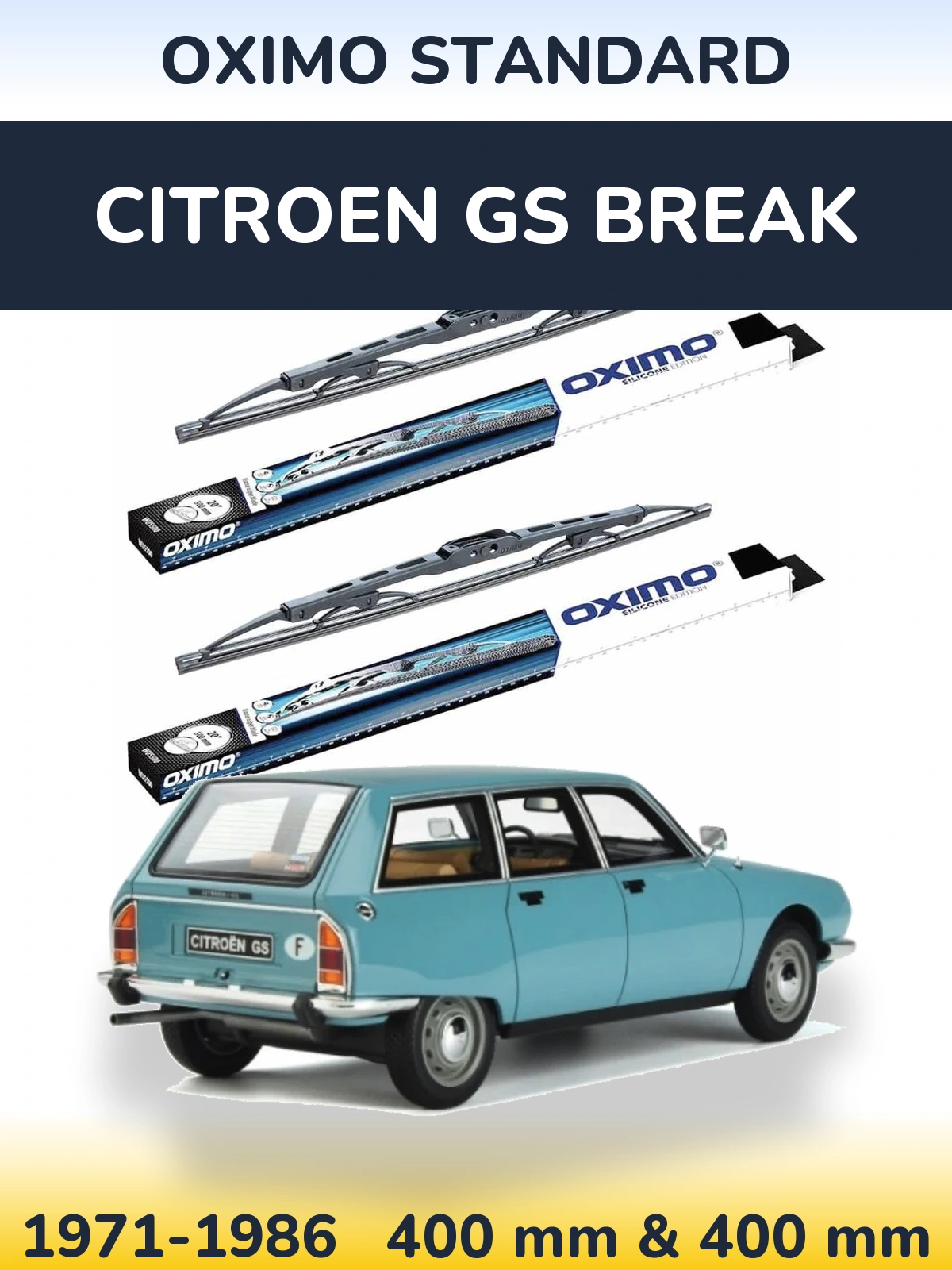 Sada předních stěračů Oximo Standard 400 a 400 mm pro Citroen GS Break 1971-1986