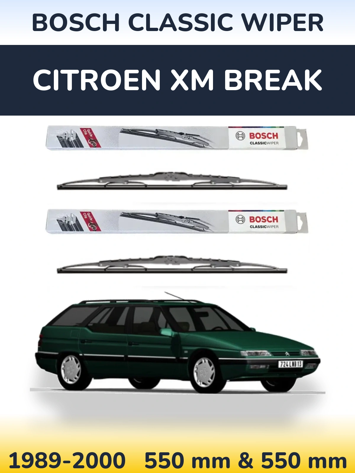 Sada předních stěračů BOSCH Classic Wiper 550 a 550 mm pro Citroen XM Break 1989-2000