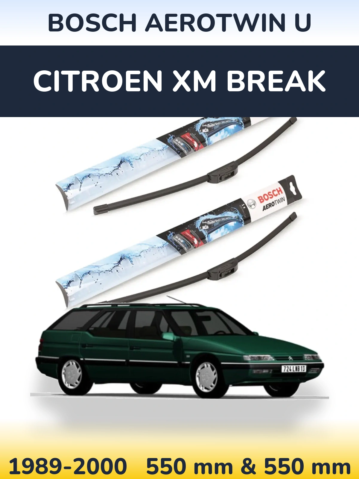Sada předních stěračů BOSCH AeroTwin U 550 a 550 mm pro Citroen XM Break 1989-2000