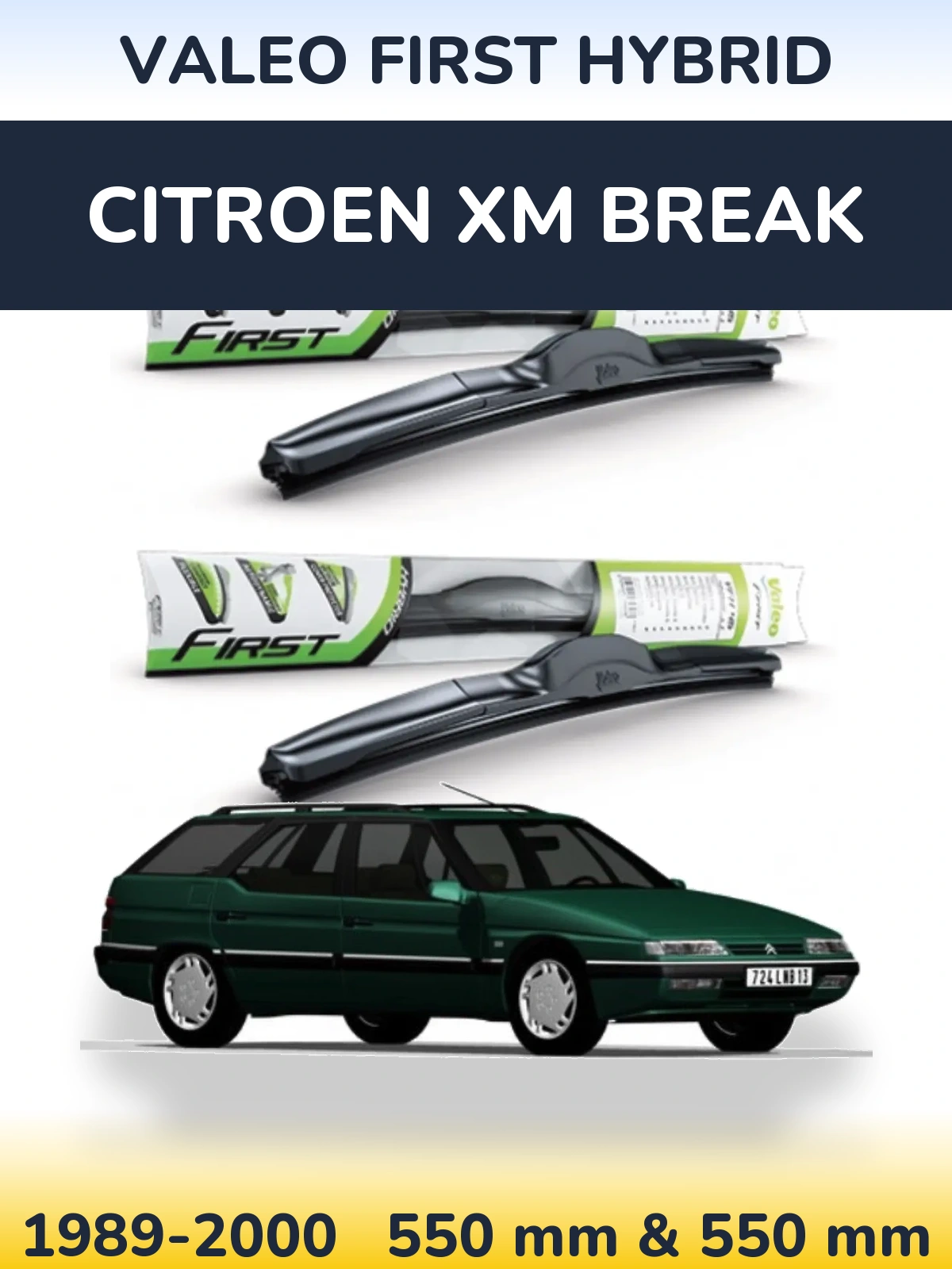 Sada předních stěračů Valeo First Hybrid 550 a 550 mm pro Citroen XM Break 1989-2000