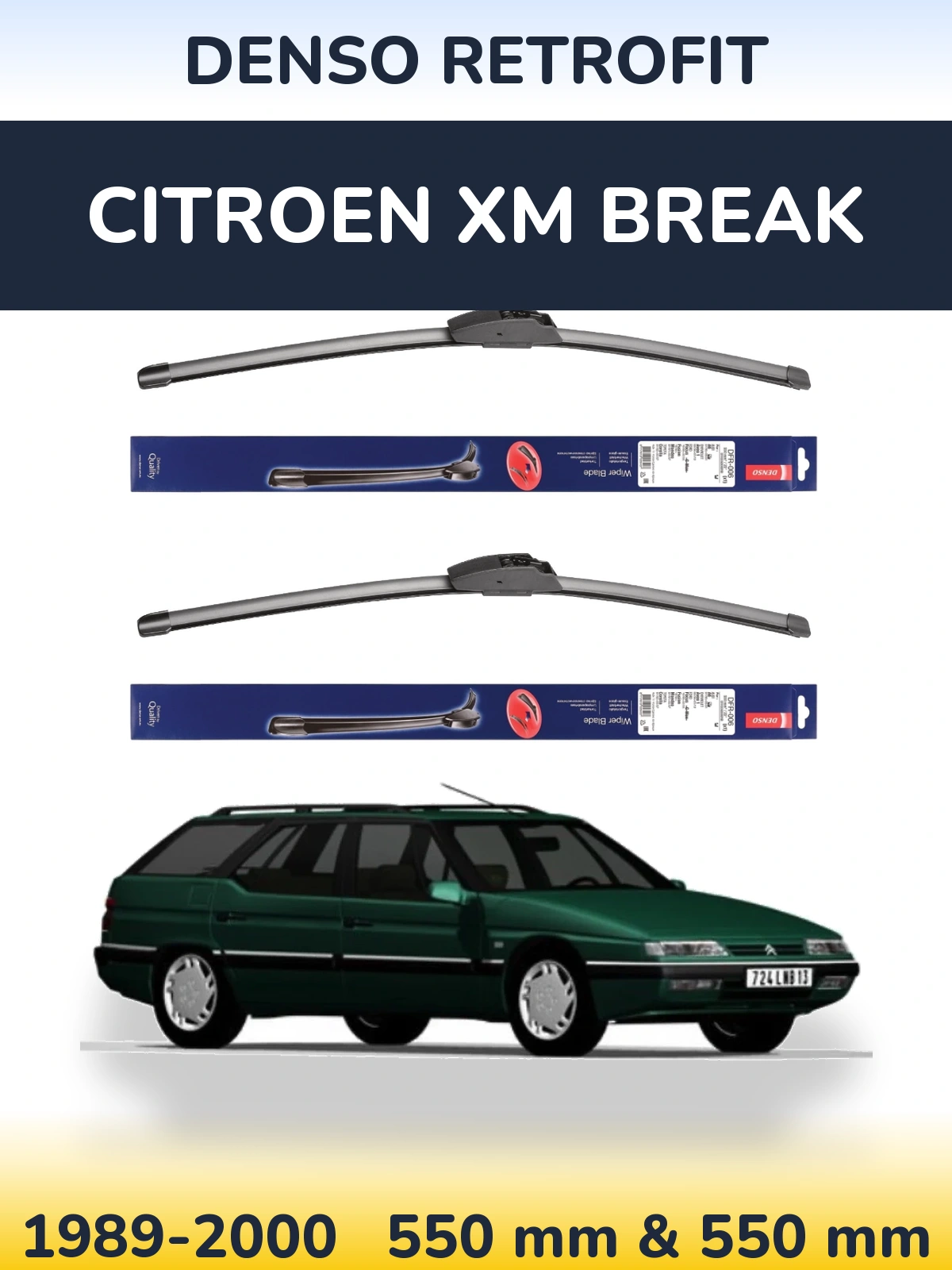 Комплект передніх щіток Denso Retrofit 550 & 550 мм для Citroen XM Break 1989-2000