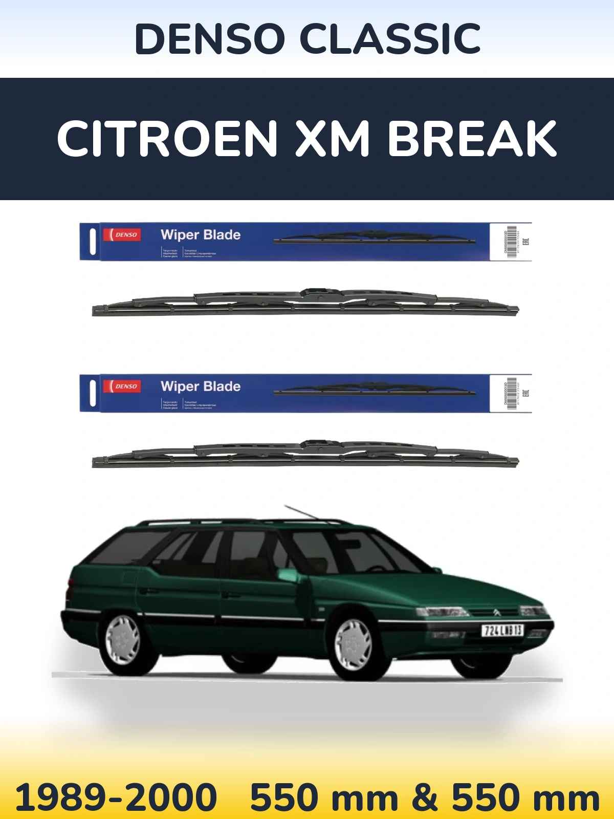 Комплект передних дворников Denso Classic 550 & 550 мм для Citroen XM Break 1989-2000