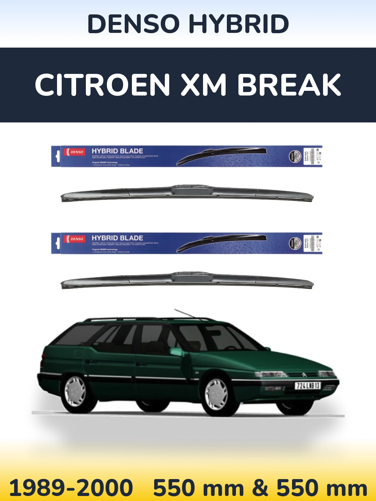 Sada předních stěračů Denso Hybrid 550 a 550 mm pro Citroen XM Break 1989-2000