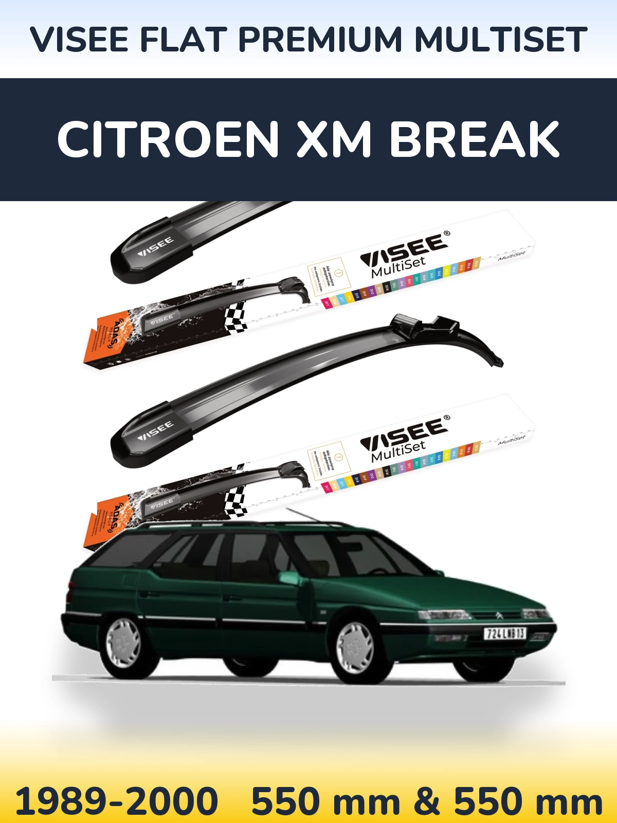 Sada předních stěračů VISEE FLAT PREMIUM MultiSet 550 a 550 mm pro Citroen XM Break 1989-2000