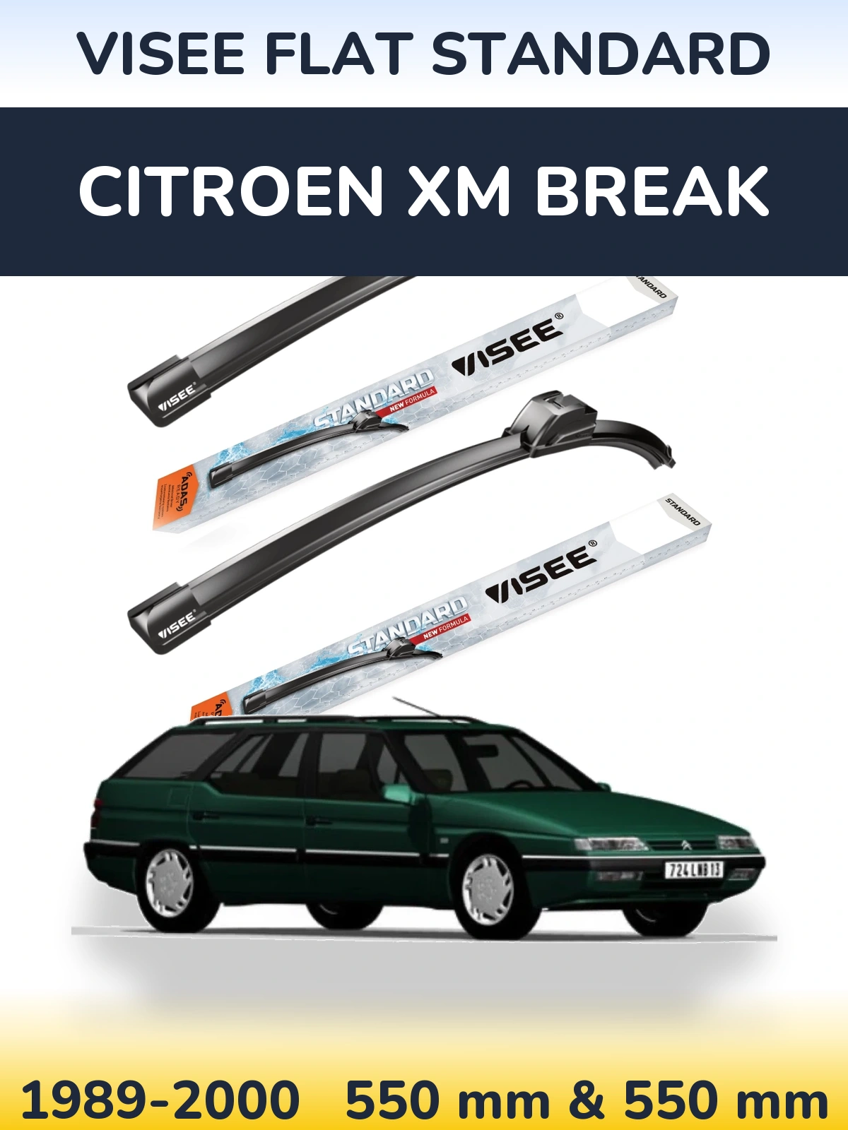 Комплект передніх щіток VISEE FLAT STANDARD 550 & 550 мм для Citroen XM Break 1989-2000