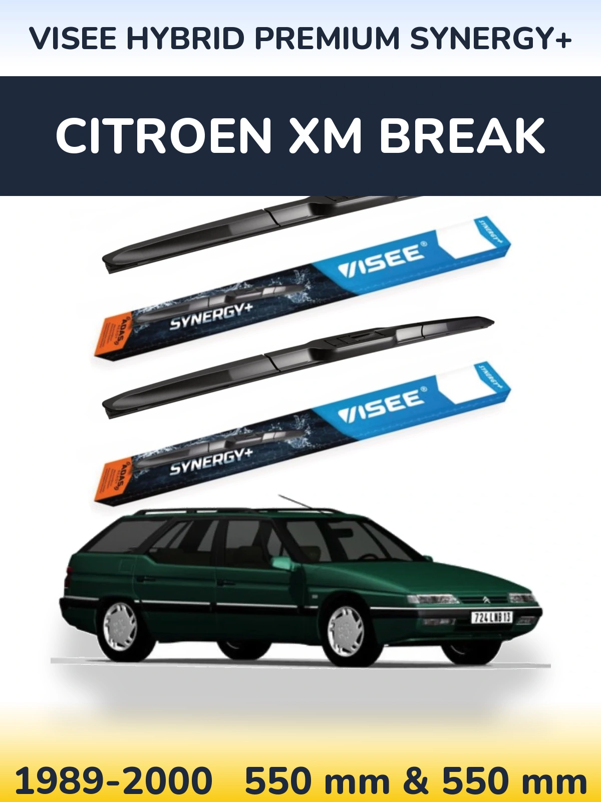Sada předních stěračů VISEE HYBRID PREMIUM SYNERGY+ 550 a 550 mm pro Citroen XM Break 1989-2000