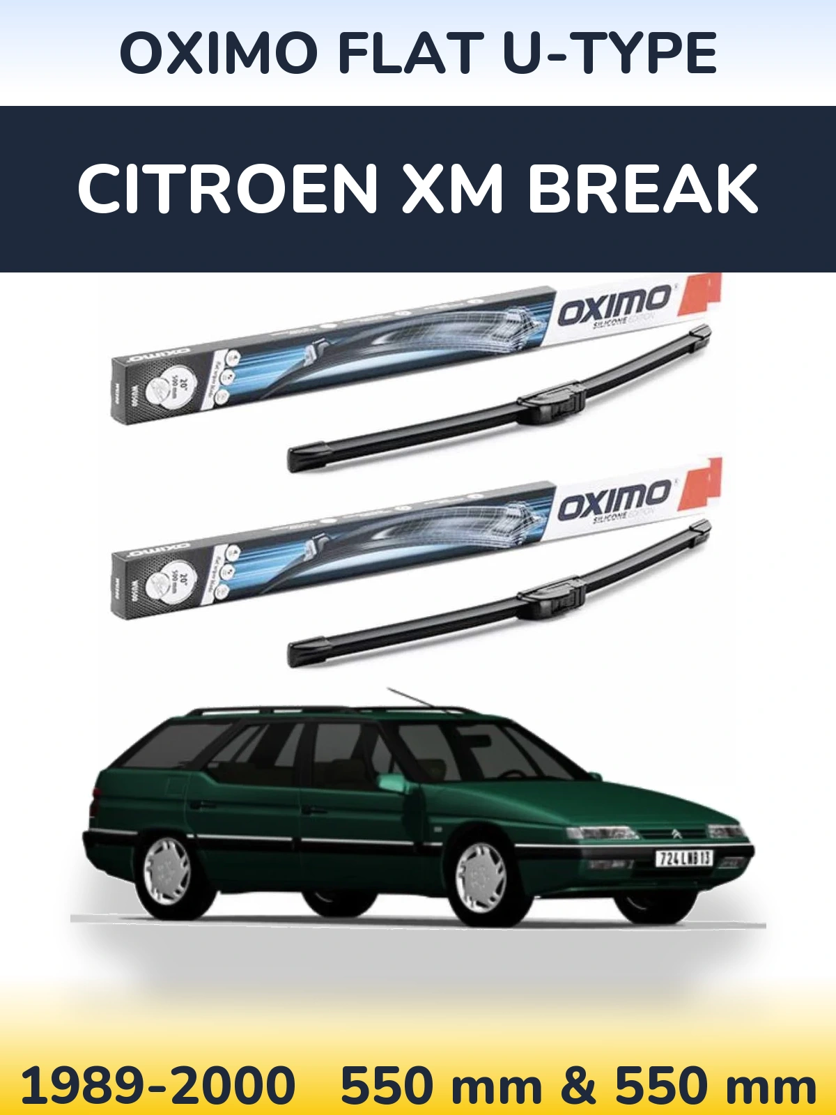 Sada předních stěračů Oximo Flat U-type 550 a 550 mm pro Citroen XM Break 1989-2000
