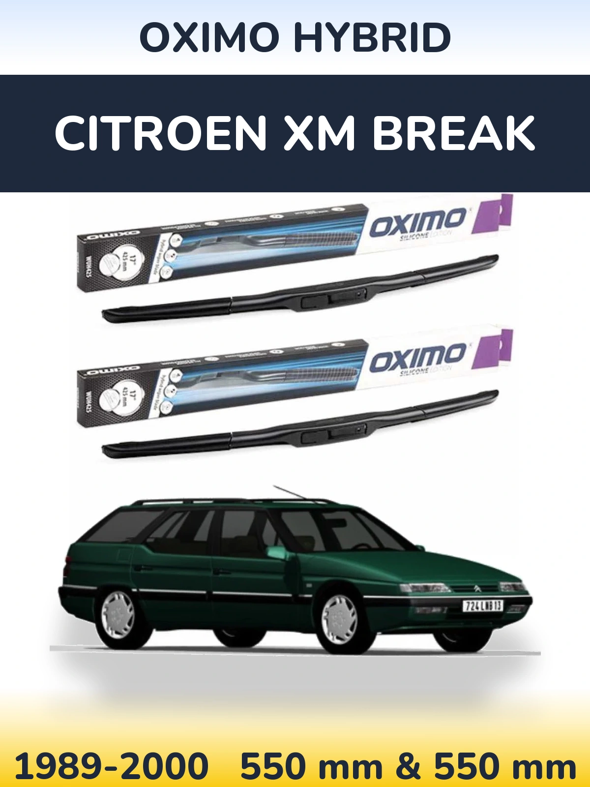 Sada předních stěračů Oximo Hybrid 550 a 550 mm pro Citroen XM Break 1989-2000