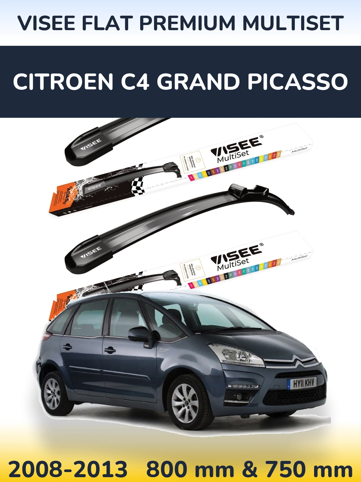Sada předních stěračů VISEE FLAT PREMIUM MultiSet 800 a 750 mm pro Citroen C4 Grand Picasso 2008-2013