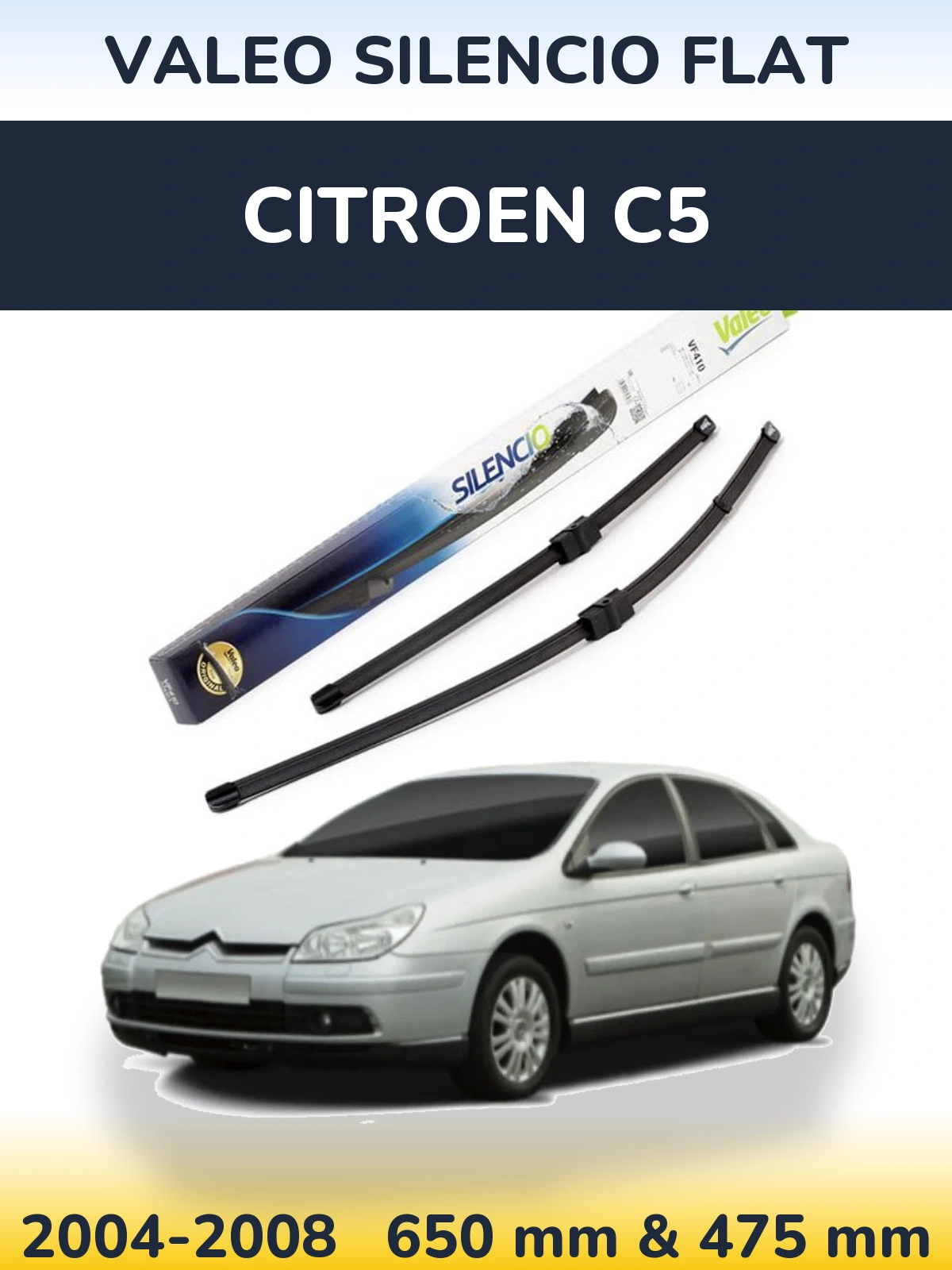 Sada předních stěračů Valeo Silencio Flat 650 a 475 mm pro Citroen C5 2004-2008
