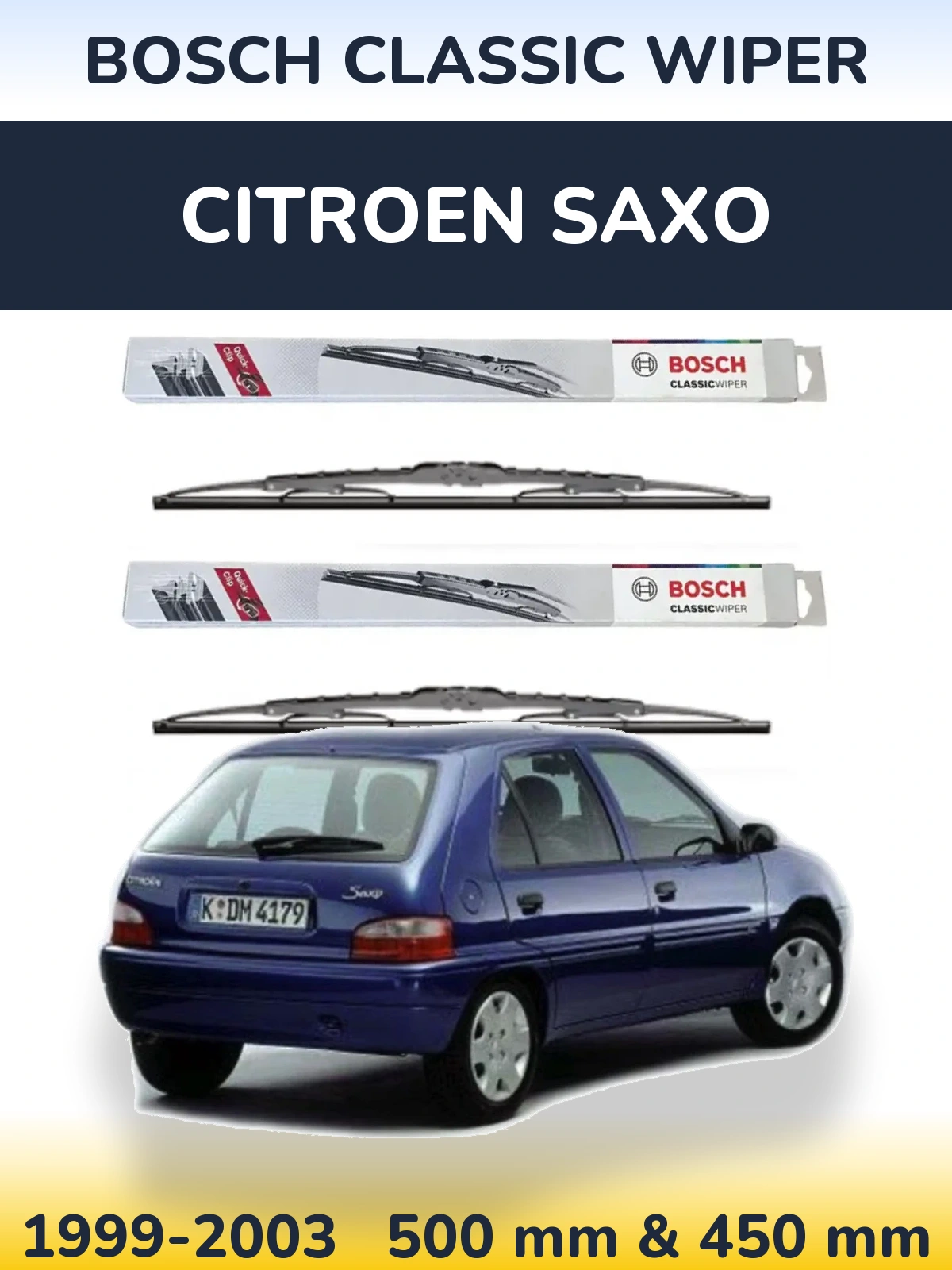 Комплект передніх щіток BOSCH Classic Wiper 500 & 450 мм для Citroen Saxo 1999-2003