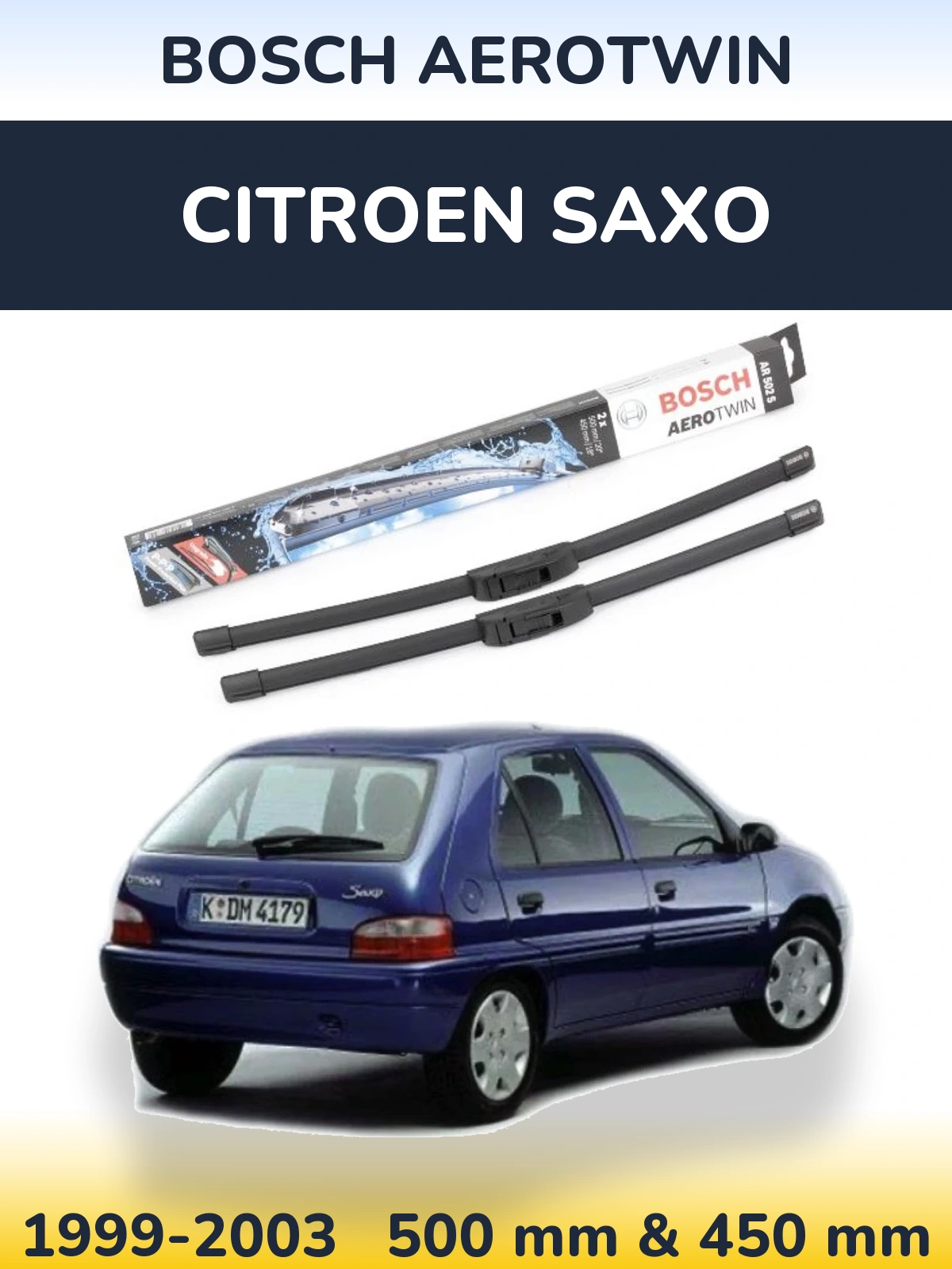 Sada předních stěračů BOSCH AeroTwin 500 a 450 mm pro Citroen Saxo 1999-2003