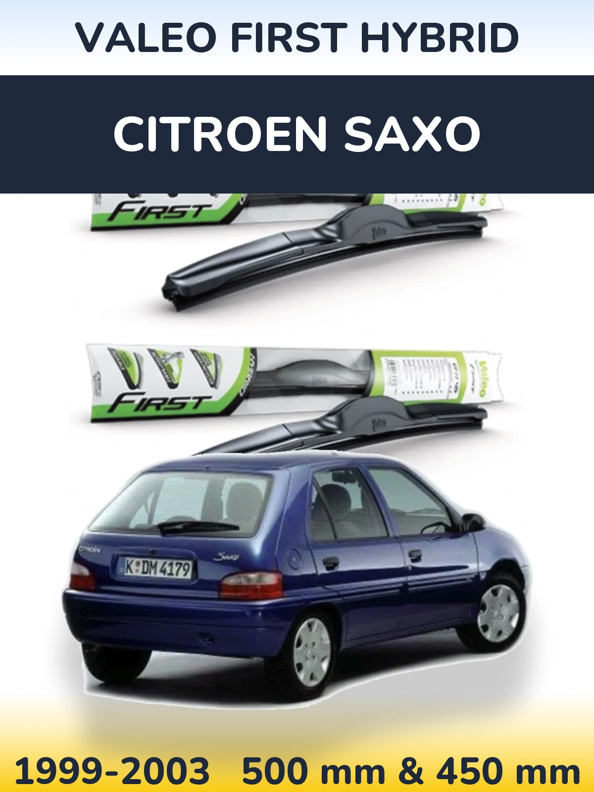 Sada předních stěračů Valeo First Hybrid 500 a 450 mm pro Citroen Saxo 1999-2003