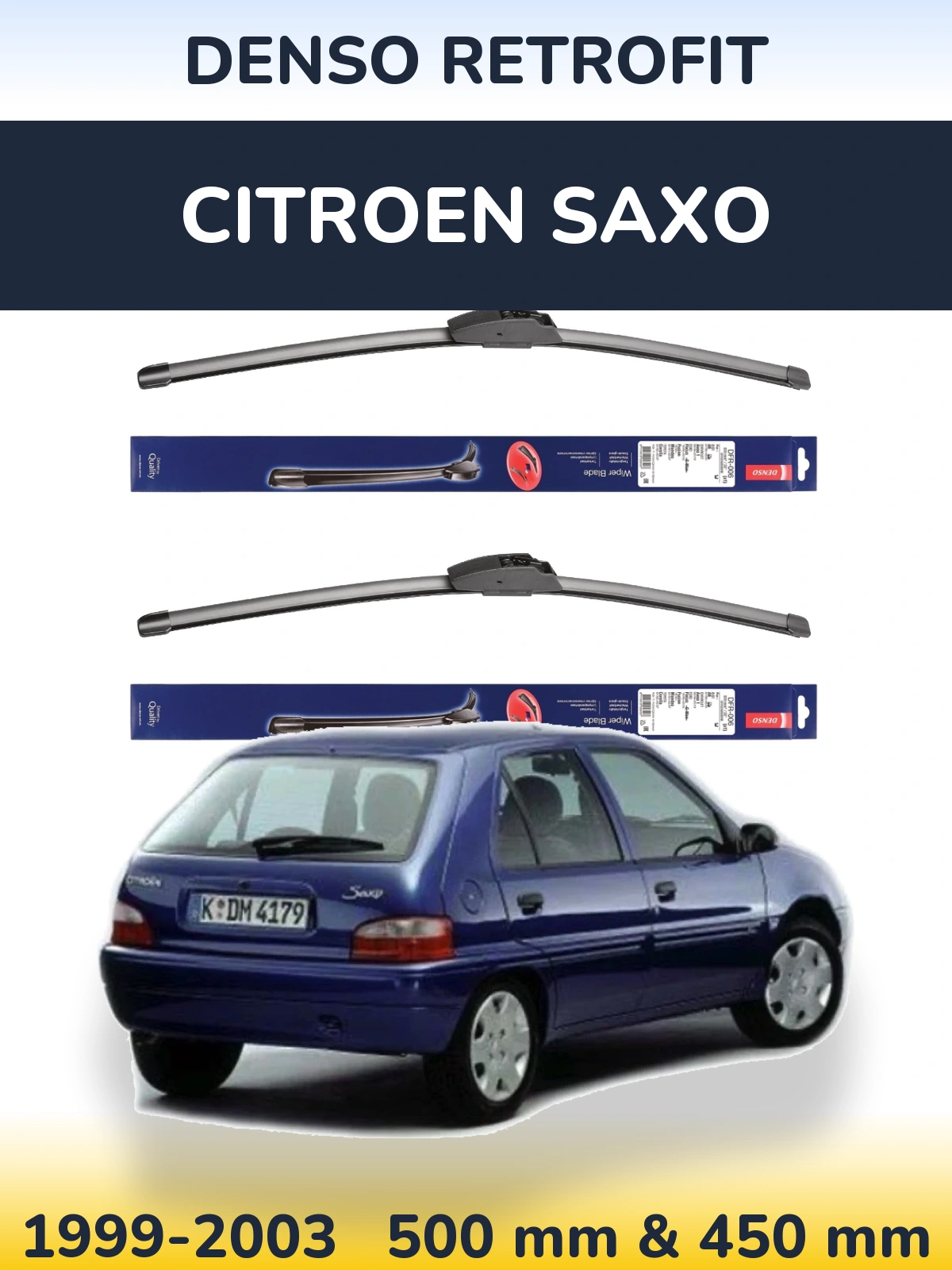 Sada předních stěračů Denso Retrofit 500 a 450 mm pro Citroen Saxo 1999-2003