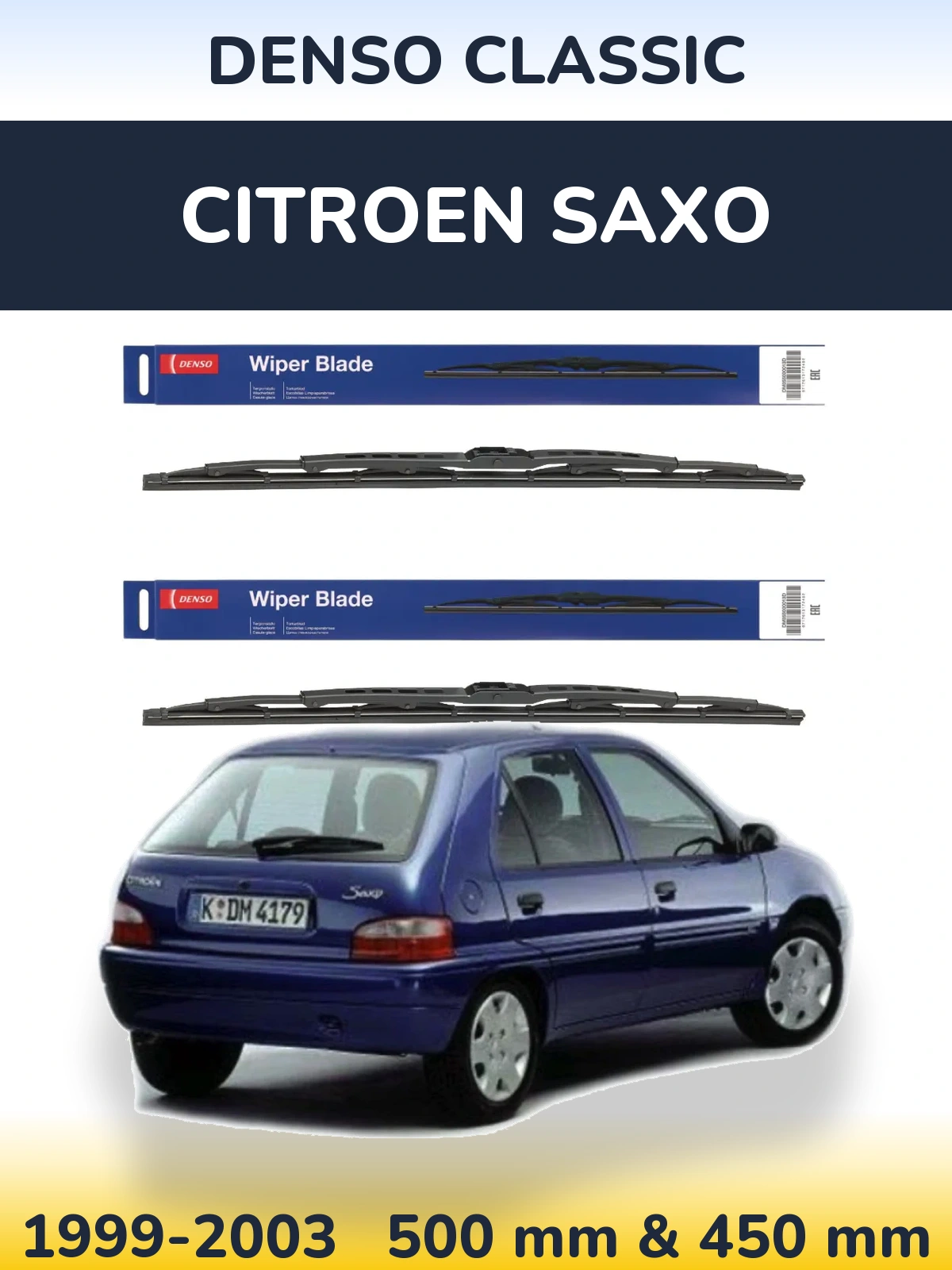 Sada předních stěračů Denso Classic 500 a 450 mm pro Citroen Saxo 1999-2003
