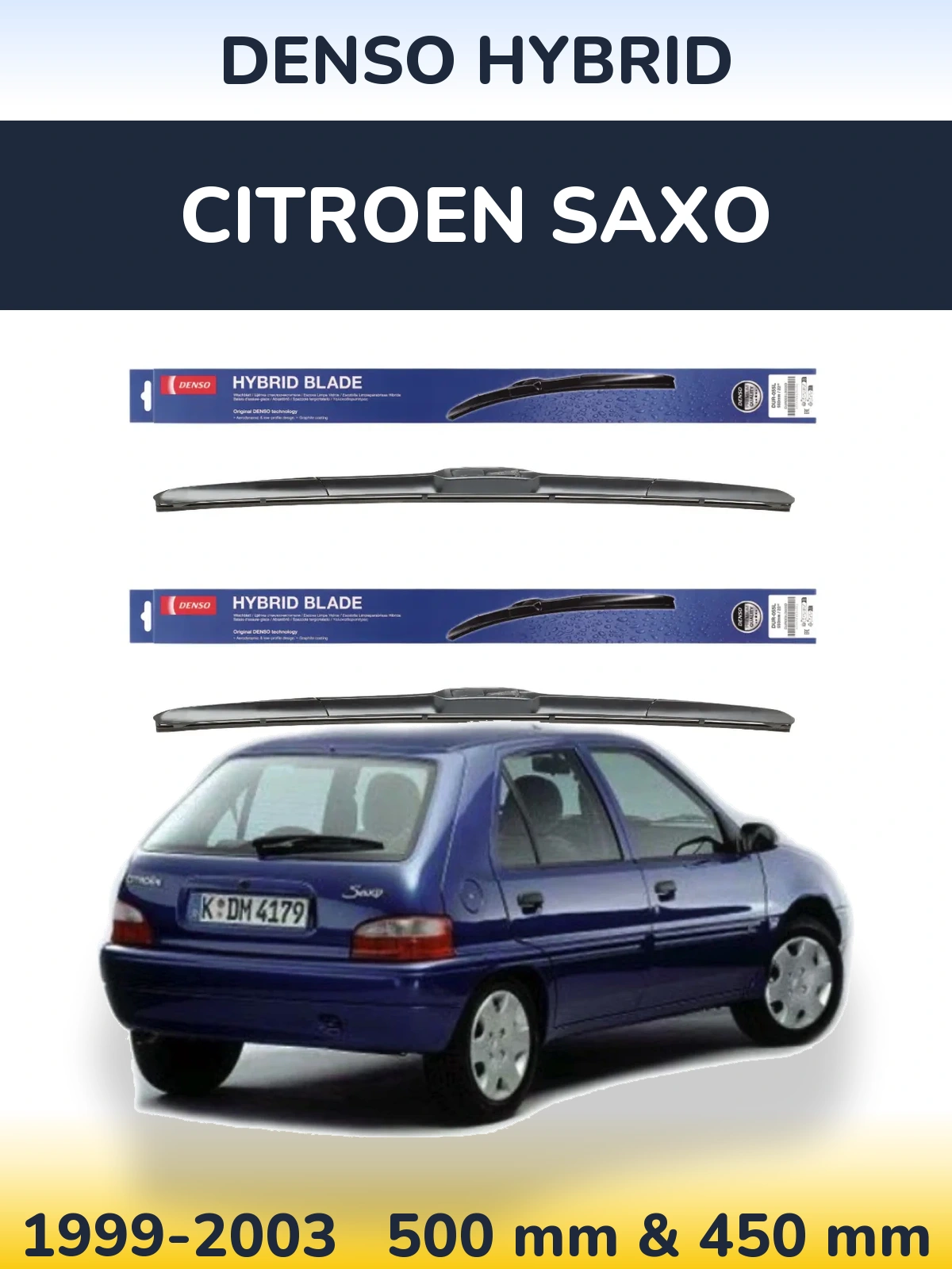 Sada předních stěračů Denso Hybrid 500 a 450 mm pro Citroen Saxo 1999-2003