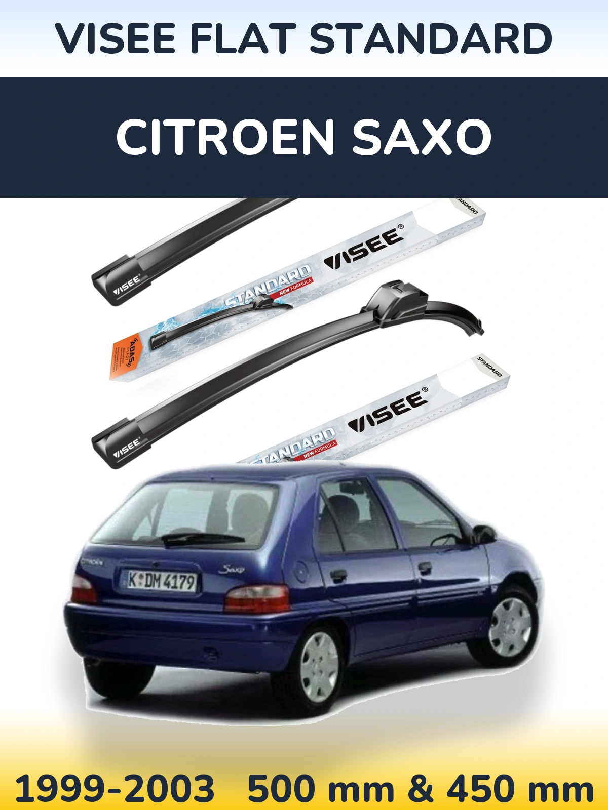 Sada předních stěračů VISEE FLAT STANDARD 500 a 450 mm pro Citroen Saxo 1999-2003