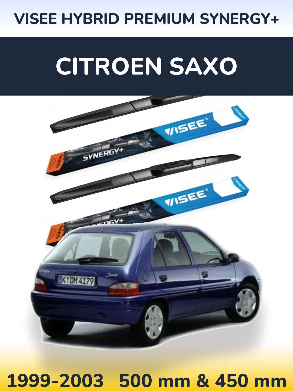 Sada předních stěračů VISEE HYBRID PREMIUM SYNERGY+ 500 a 450 mm pro Citroen Saxo 1999-2003