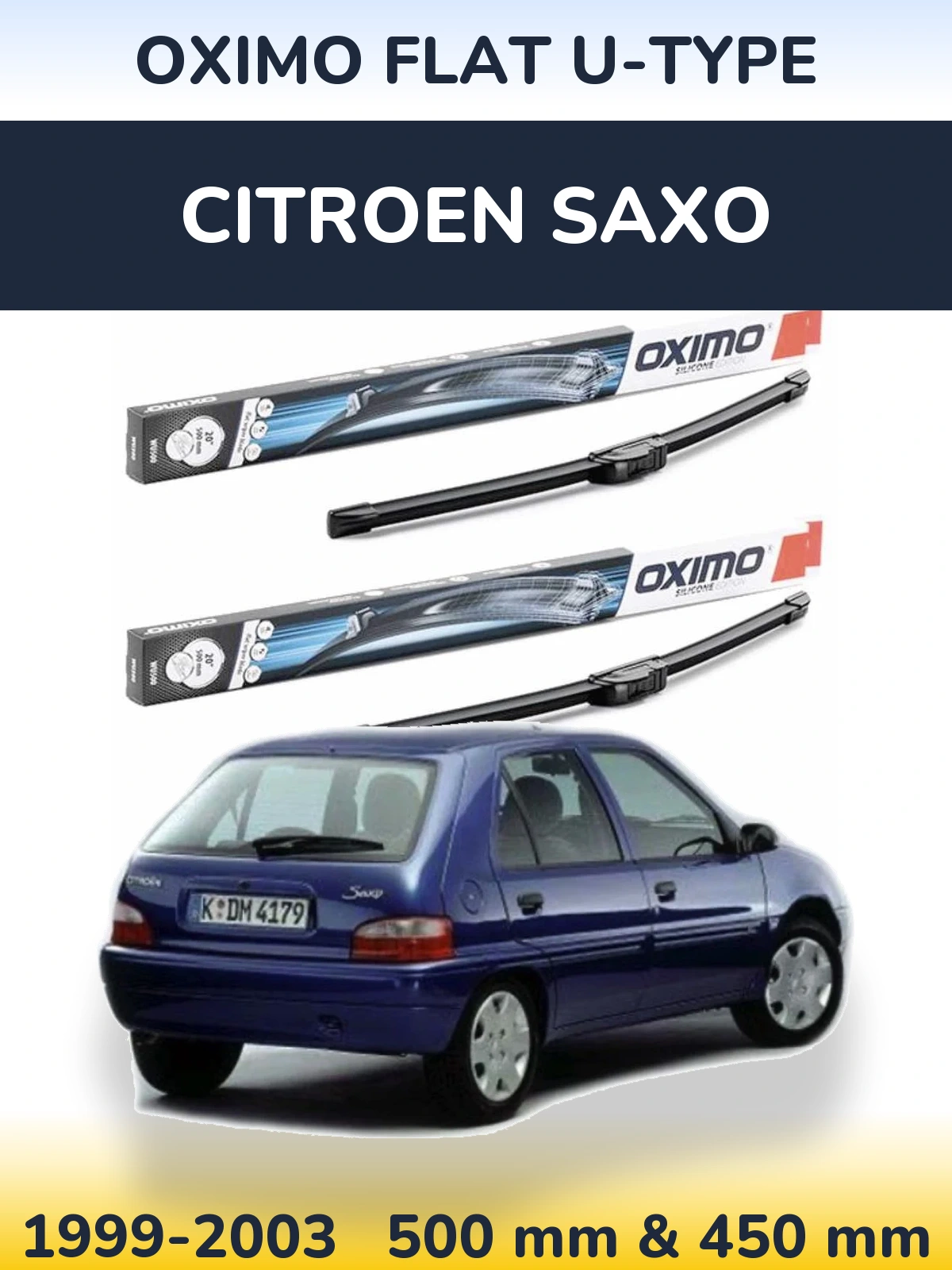 Sada předních stěračů Oximo Flat U-type 500 a 450 mm pro Citroen Saxo 1999-2003