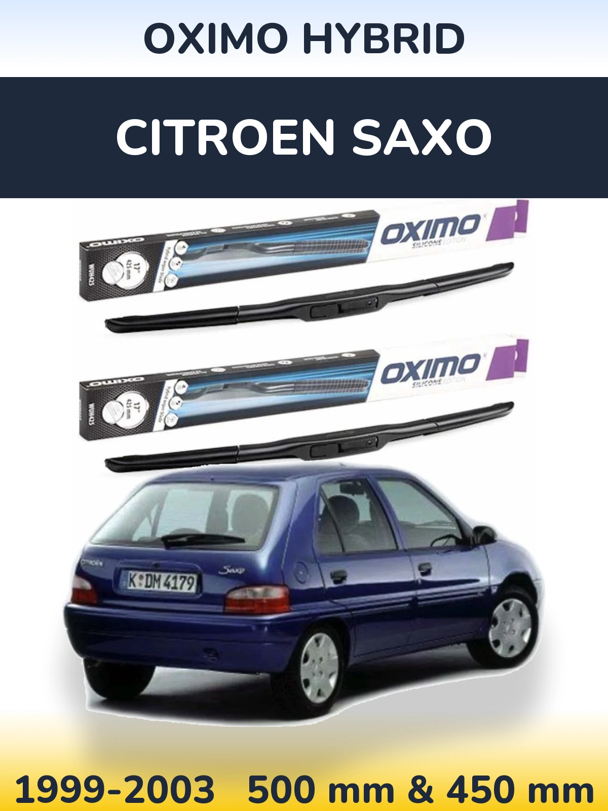 Комплект передніх щіток Oximo Hybrid 500 & 450 мм для Citroen Saxo 1999-2003