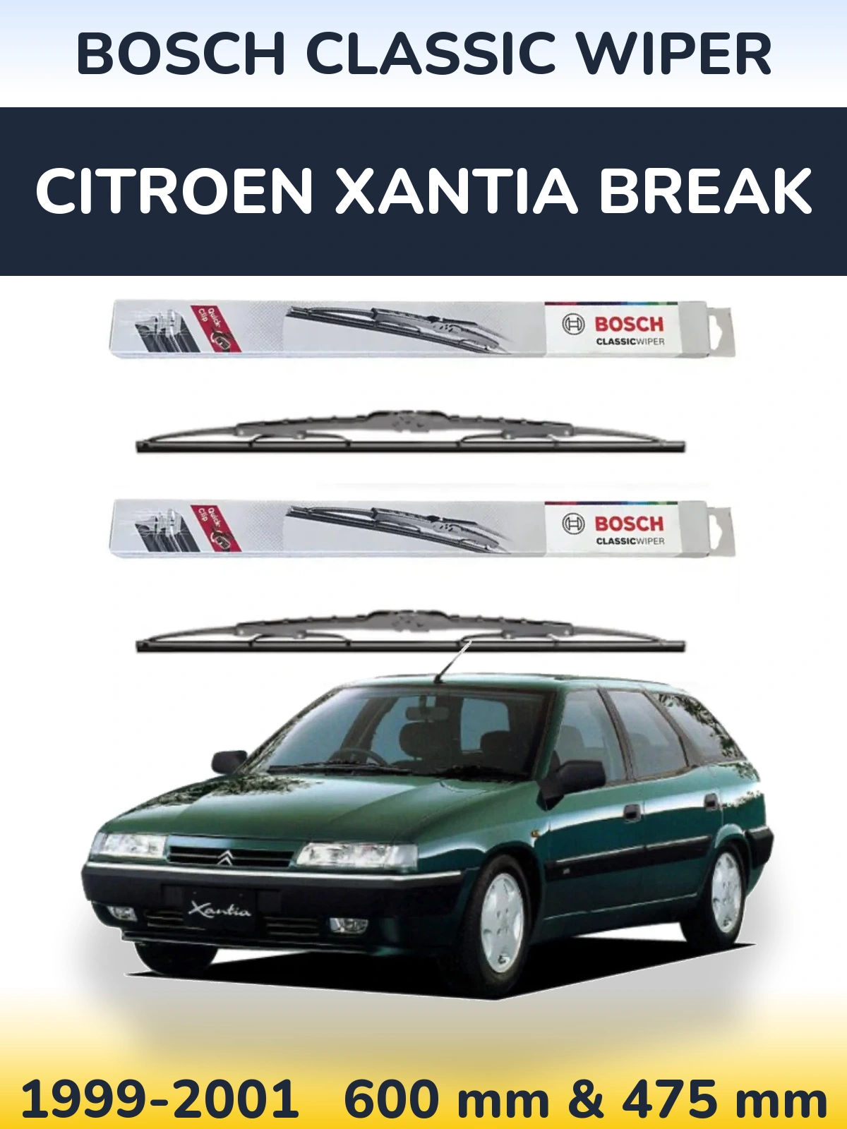 Sada předních stěračů BOSCH Classic Wiper 600 a 475 mm pro Citroen Xantia Break 1999-2001