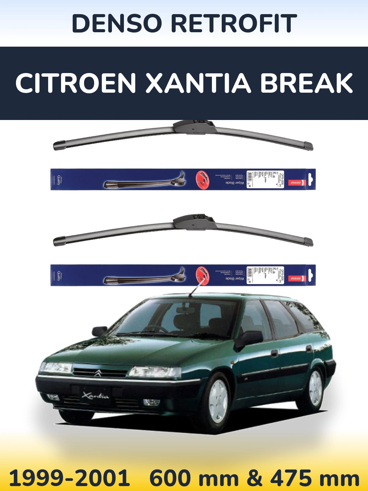 Sada předních stěračů Denso Retrofit 600 a 475 mm pro Citroen Xantia Break 1999-2001