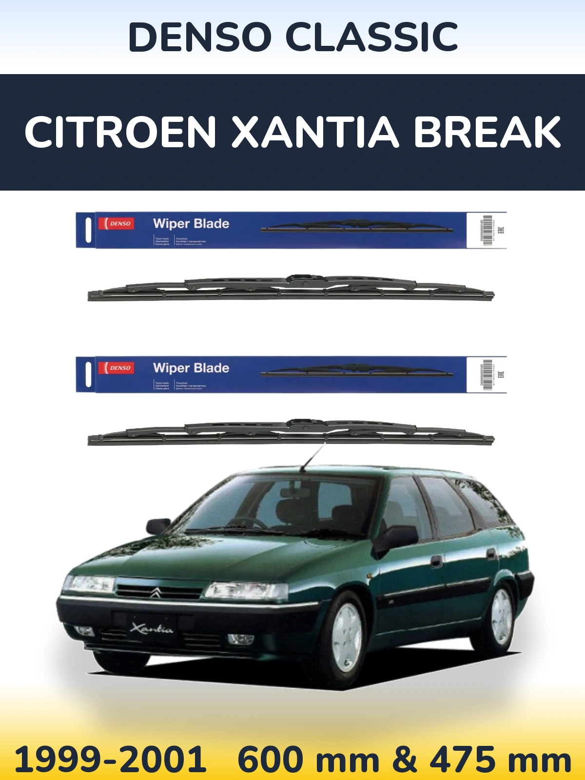Sada předních stěračů Denso Classic 600 a 475 mm pro Citroen Xantia Break 1999-2001