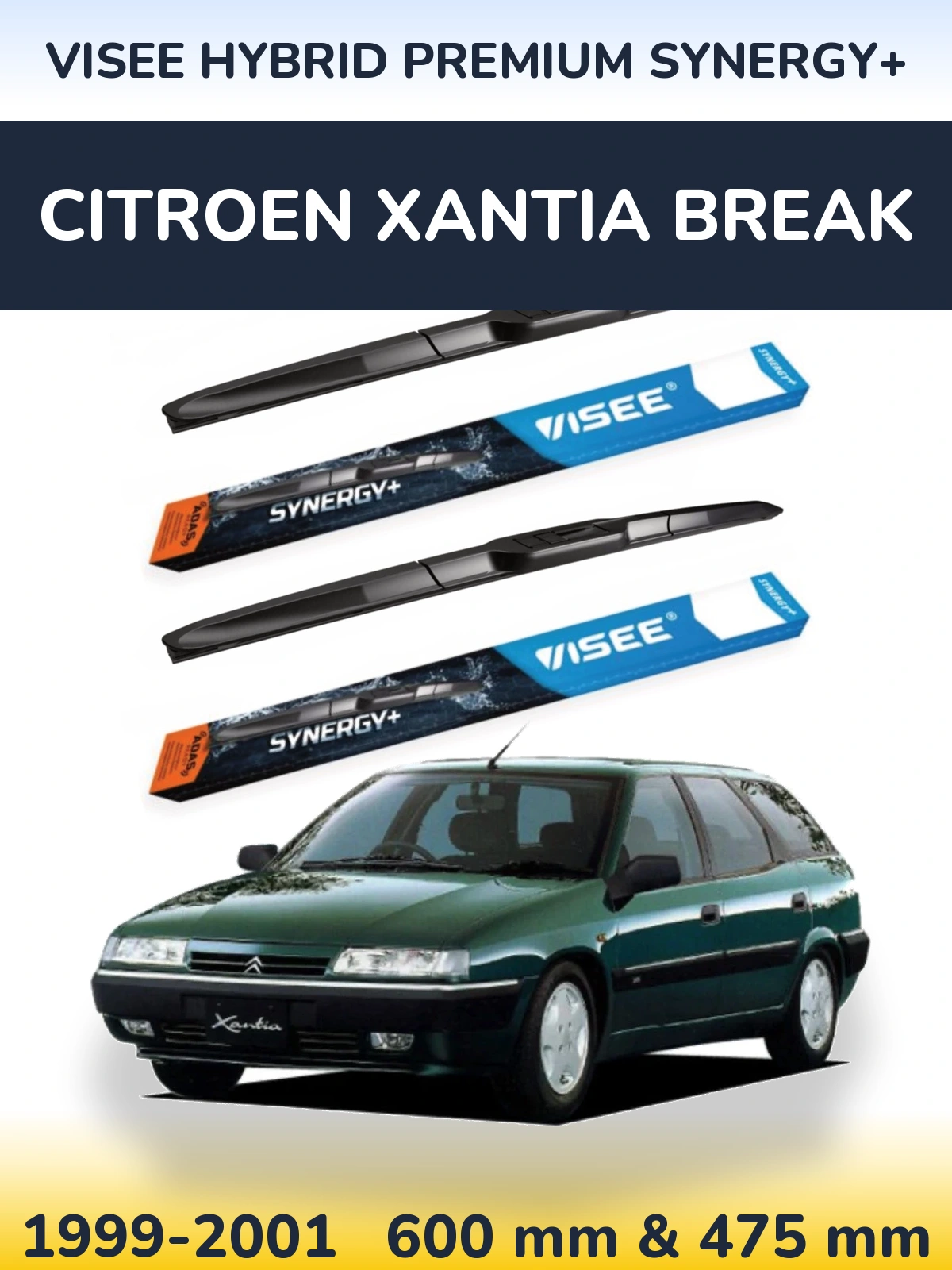 Sada předních stěračů VISEE HYBRID PREMIUM SYNERGY+ 600 a 475 mm pro Citroen Xantia Break 1999-2001
