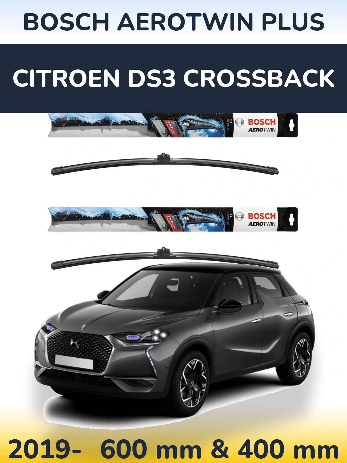 Sada předních stěračů BOSCH AeroTwin Plus 600 a 400 mm pro Citroen DS3 Crossback 2019-2026