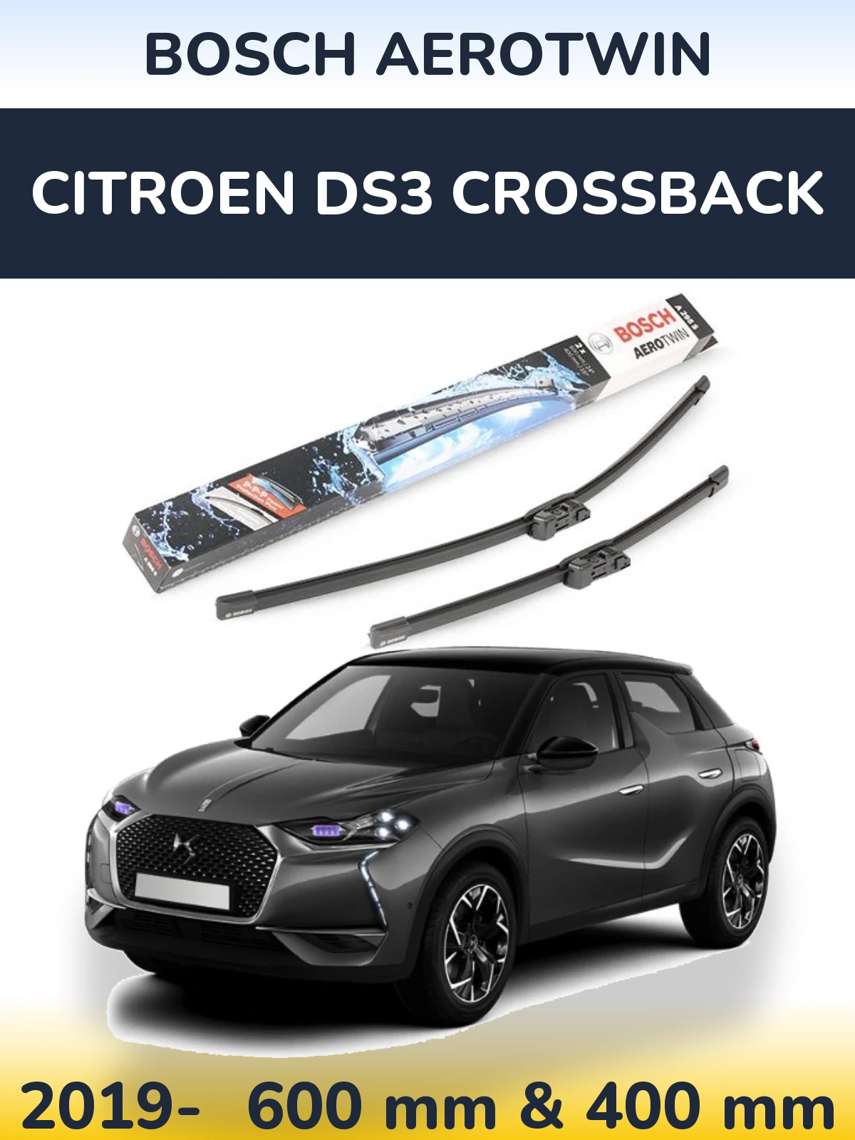 Sada předních stěračů BOSCH AeroTwin 600 a 400 mm pro Citroen DS3 Crossback 2019-2026