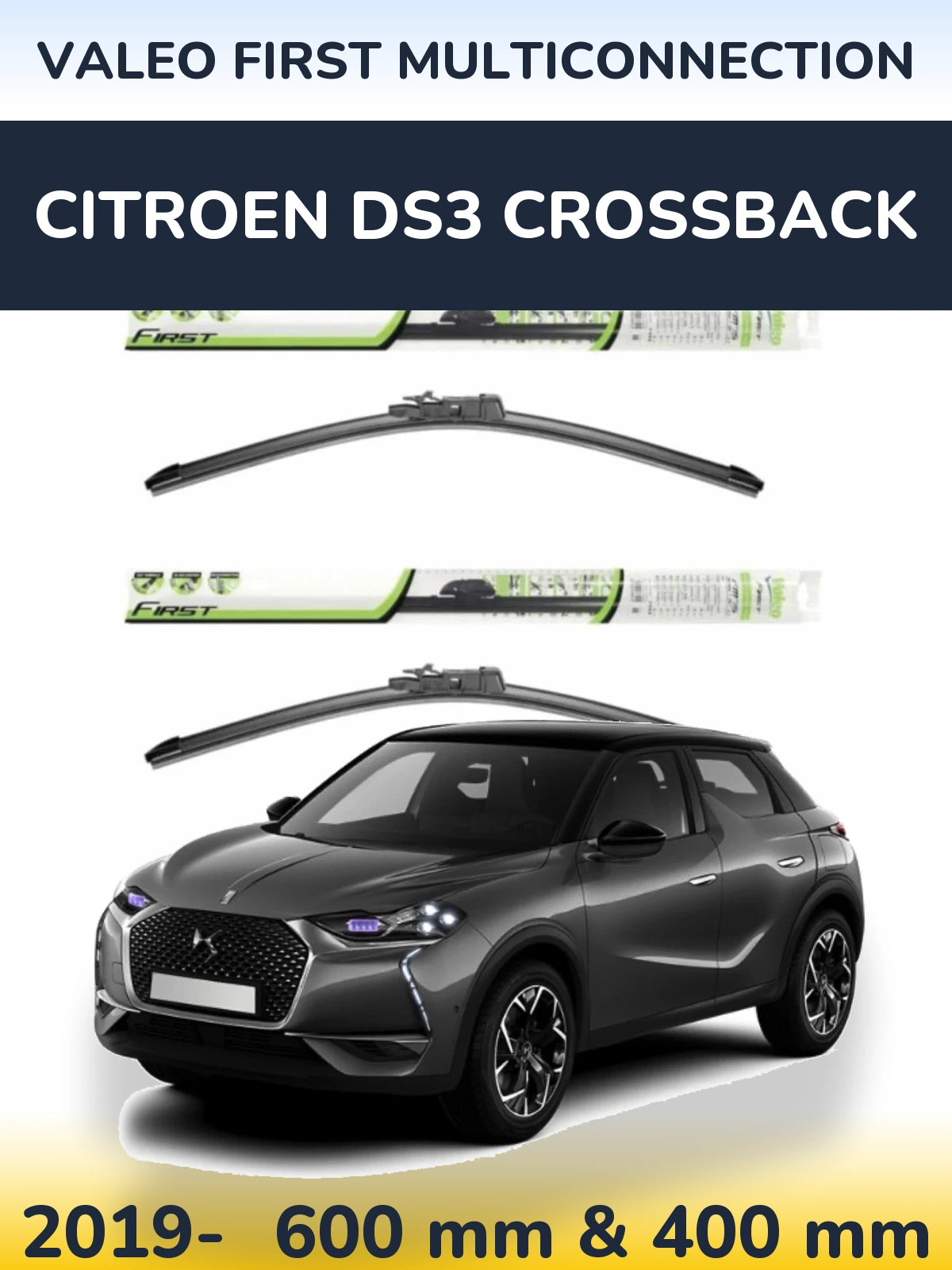 Sada předních stěračů Valeo First MultiConnection 600 a 400 mm pro Citroen DS3 Crossback 2019-2026