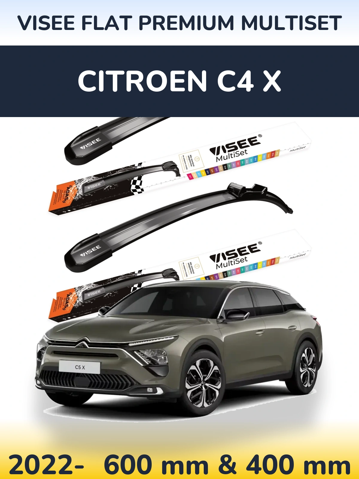 Sada předních stěračů VISEE FLAT PREMIUM MultiSet 600 a 400 mm pro Citroen C4 X 2022-2026