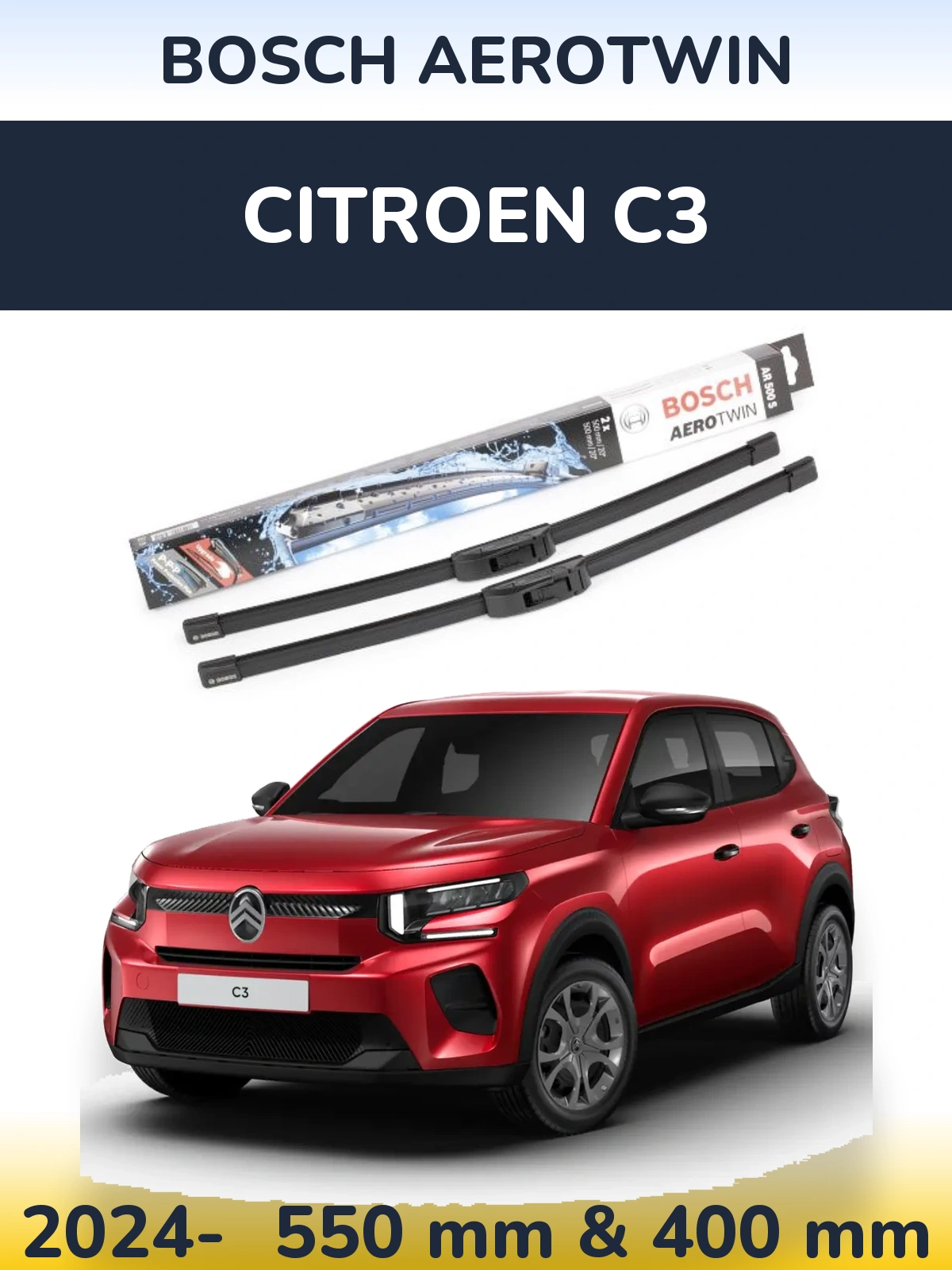 Sada předních stěračů BOSCH AeroTwin 550 a 400 mm pro Citroen C3 2024-2026
