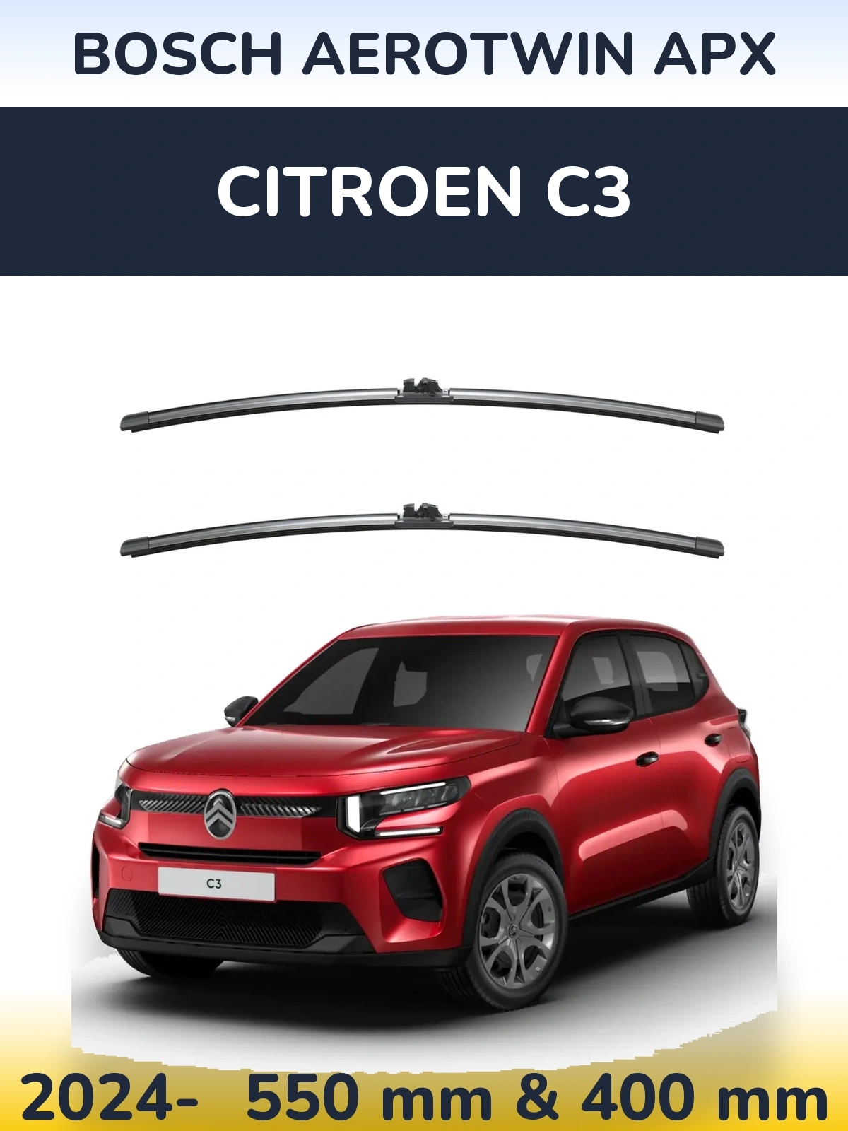 Sada předních stěračů BOSCH AeroTwin APX 550 a 400 mm pro Citroen C3 2024-2026