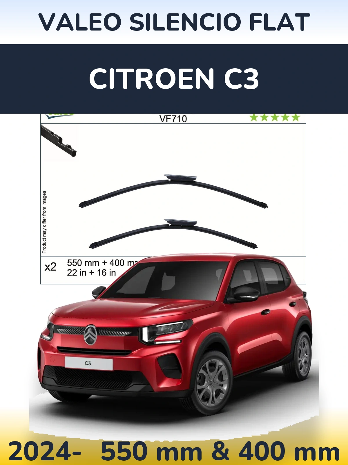 Sada předních stěračů Valeo Silencio Flat 550 a 400 mm pro Citroen C3 2024-2026