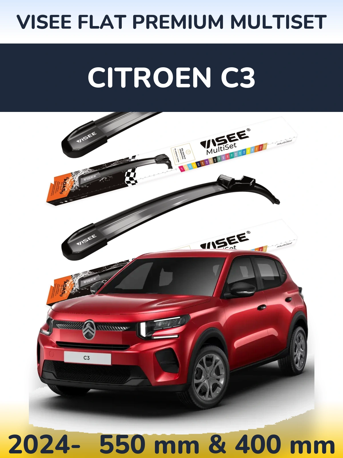 Sada předních stěračů VISEE FLAT PREMIUM MultiSet 550 a 400 mm pro Citroen C3 2024-2026