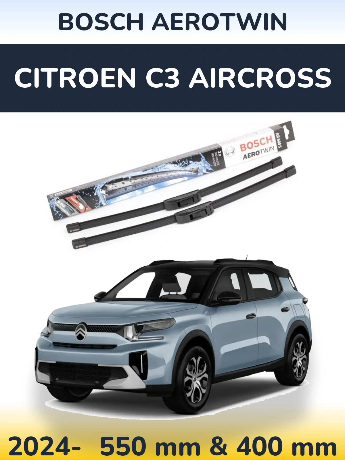Sada předních stěračů BOSCH AeroTwin 550 a 400 mm pro Citroen C3 Aircross 2024-2026